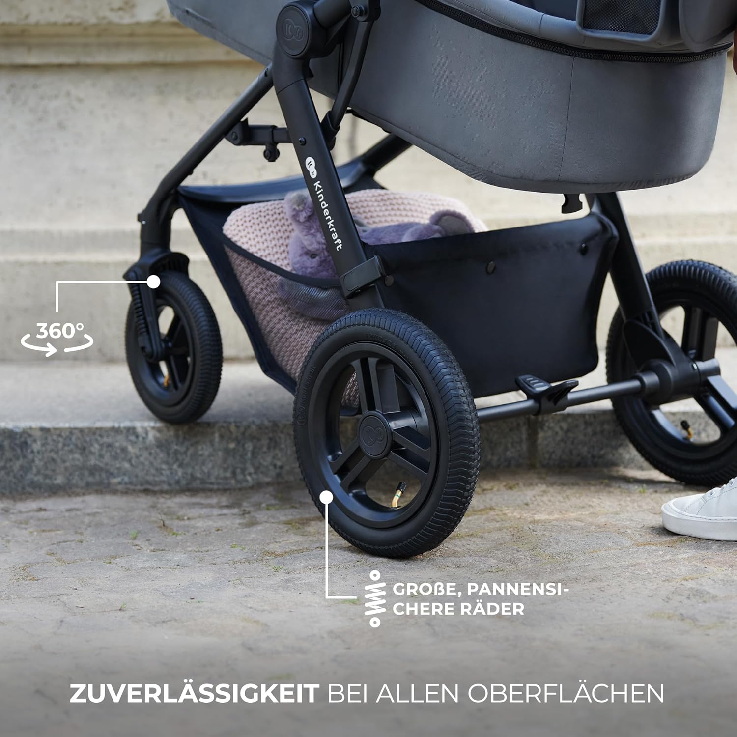 Kinderkraft MOOV2 AIR Kinderwagen 3 in 1 Kinderwagenset tot 26 kg met autostoel I-SIZE 40-75 cm, buggyfunctie, verstelbare ligstand, grote uitschuifbare kap, opblaasbare wielen, zwart