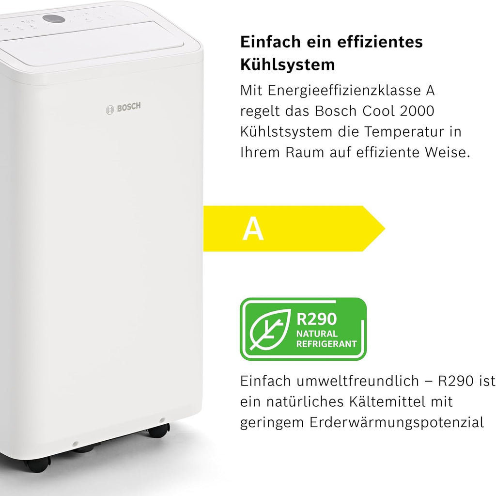 Bosch Cool 4000 Mobiele airconditioner - 3-in-1: Airconditioner, ontvochtiger, ventilator - 2,6 kW voor ruimtes tot 35 m² - Met automatische modus, stille modus & slaapmodus