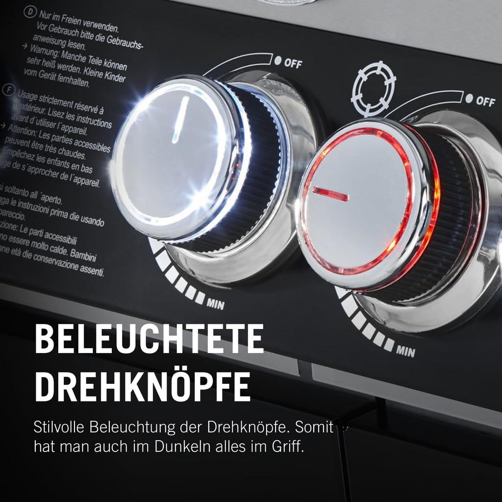 RÖSLE Elektrische BBQ-grill Portable Videro E2-P, draagbare tafelgrill met 2 branders, warmhoudrooster en deksel met glasplaat, gepoedercoat staal, zwart/zilver
