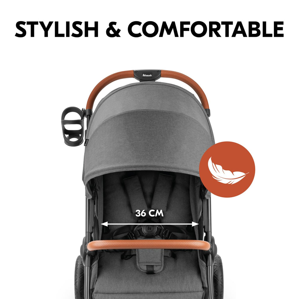 Hauck Uptown Kinderwagen Melange Rose – wandelwagen voor elk terrein, extra grote zitting, vlakke ligstand, rubberen wielen, vering, compact en eenvoudig inklapbaar, met regenhoes