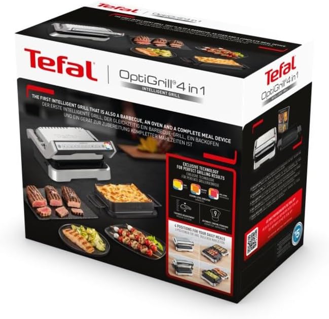 Tefal OptiGrill 4in1 Contactgrill met Bakplaat, Opklapbaar, Tafelgrill, 9 Programma's, Gaarheidsindicator, Elektrische grill, Oven, GC776D10