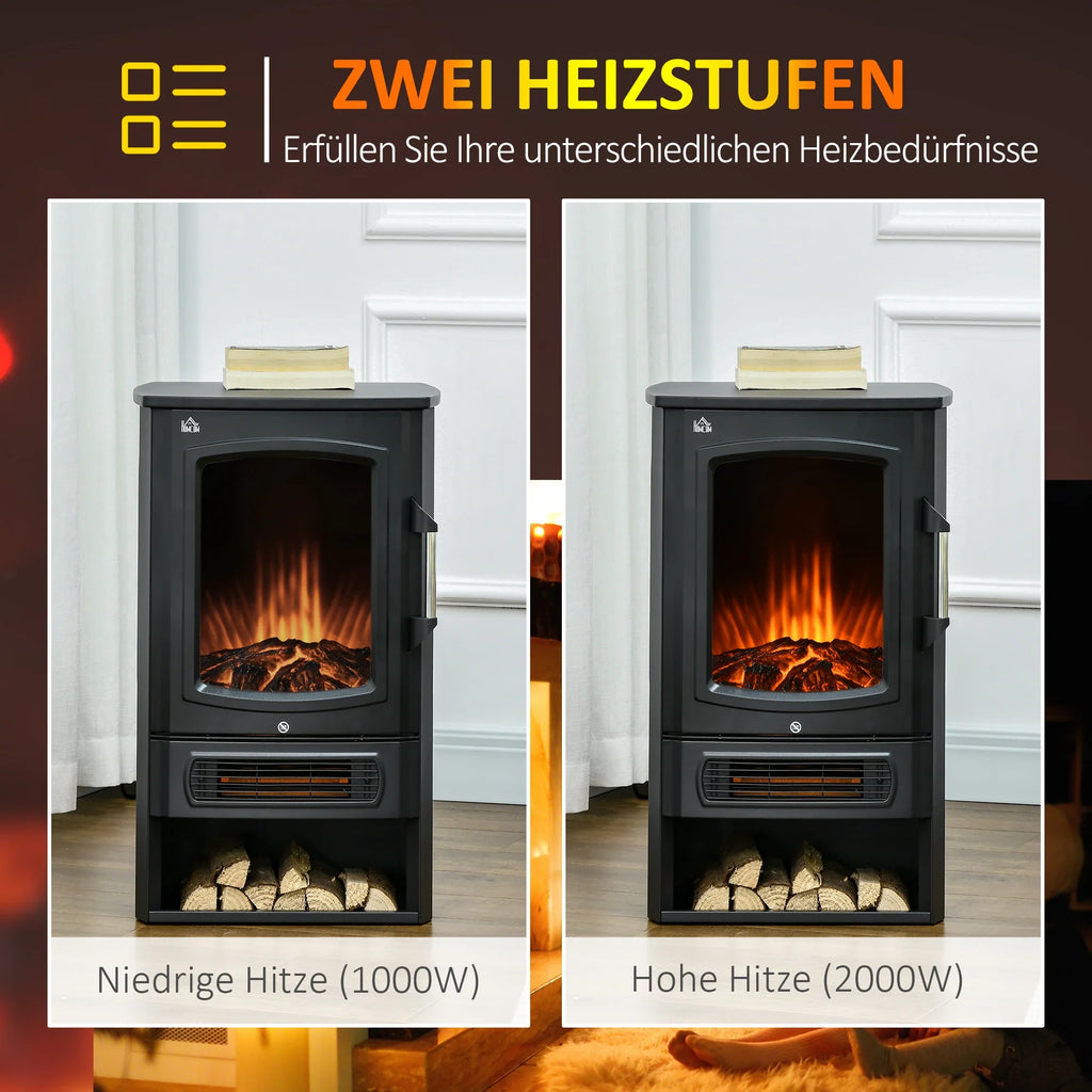 HOMCOM Elektrische haard LED-vlameffect 2 verwarmingsstanden Oververhittingsbeveiliging