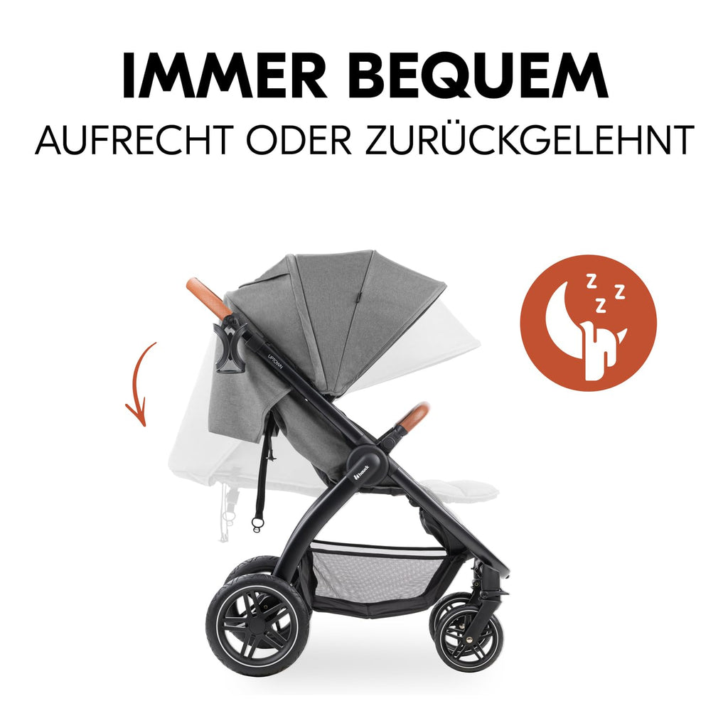 Hauck Uptown Kinderwagen Melange Rose – wandelwagen voor elk terrein, extra grote zitting, vlakke ligstand, rubberen wielen, vering, compact en eenvoudig inklapbaar, met regenhoes