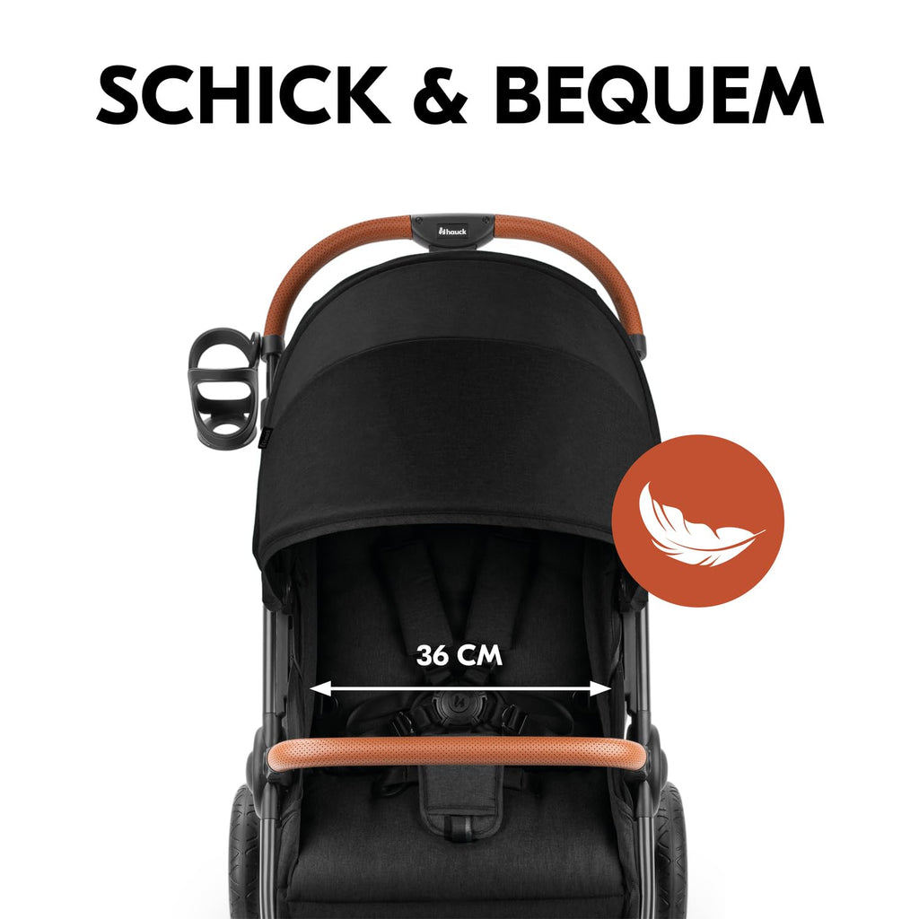 Hauck Uptown Kinderwagen Melange Rose – wandelwagen voor elk terrein, extra grote zitting, vlakke ligstand, rubberen wielen, vering, compact en eenvoudig inklapbaar, met regenhoes