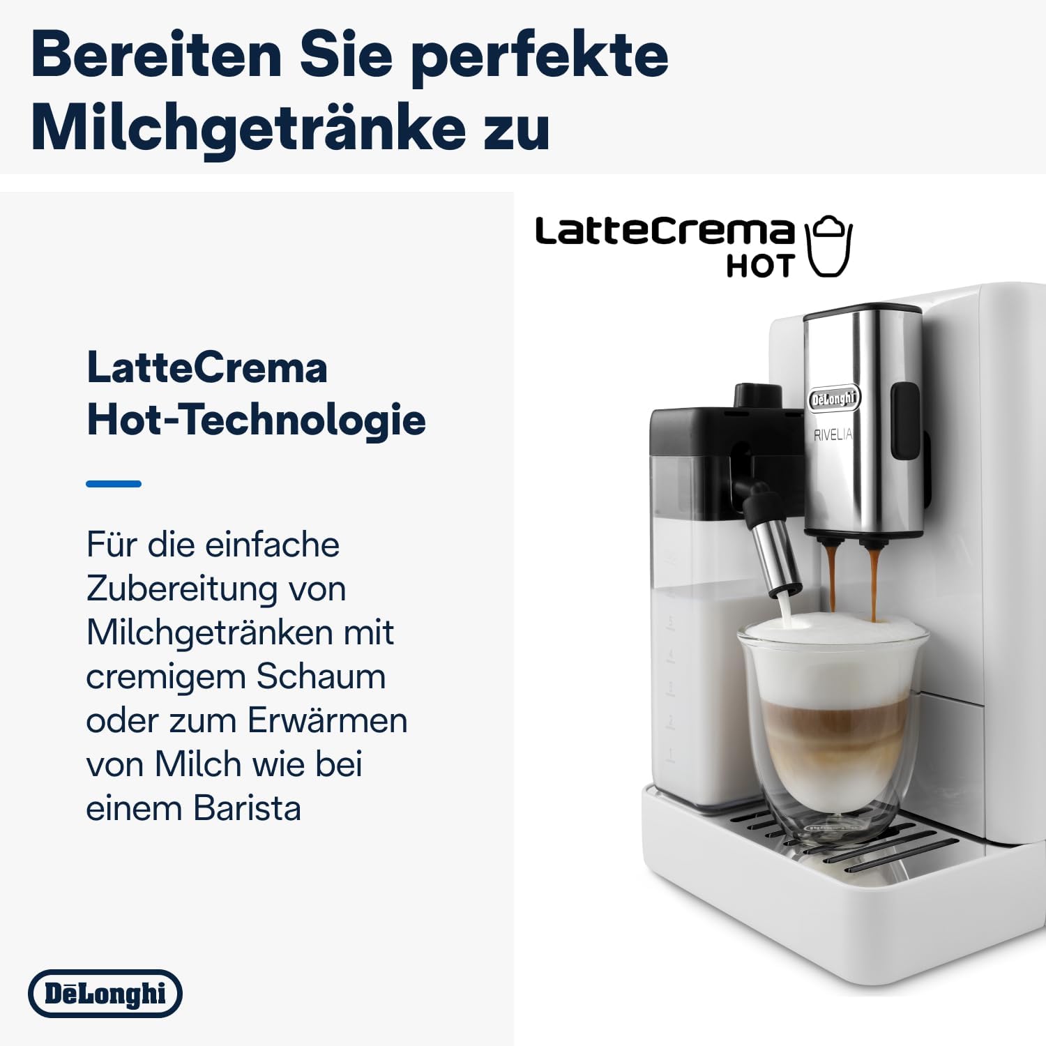 De'Longhi Rivelia EXAM440.55.W volautomatische espressomachine met LatteCrema-melksysteem, verwisselbaar bonenreservoir, 16 koffie- en melkdranken met één druk op de knop, Extra-Shot-functie, 3,5 inch touchscreen, wit