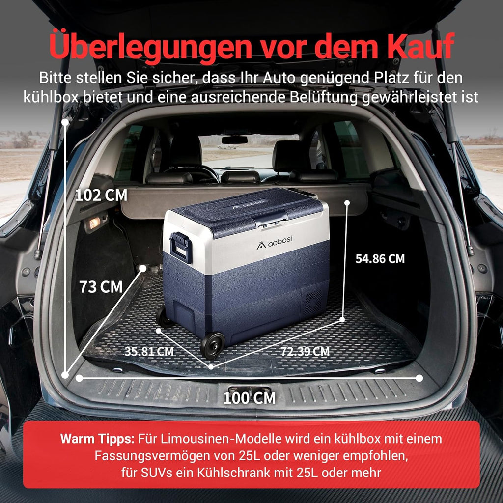 AAOBOSI Compressor Koelbox 36 L, Koelbox Auto met Wifi App Besturing, 12/24 V en 100-240 V Elektrische Koelbox, tot -20 °C voor Auto, Vrachtwagen, Boot, Camper, Camping, Dubbele Zone