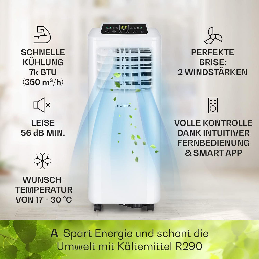 Klarstein Airconditioner, 4-in-1 Airconditioningsysteem, Luchtontvochtiger, Ventilator & Nachtmodus, Mobiele airconditioner met afvoerslang, App-bediening, Airconditioner voor ruimtes tot 44 m², 9000 BTU, Wit