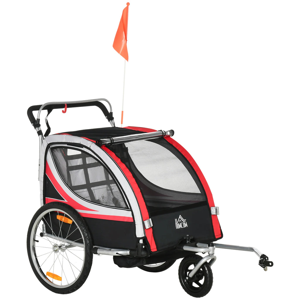 HOMCOM Kinderfietskar 2-in-1 Duwkar veilige rit rood