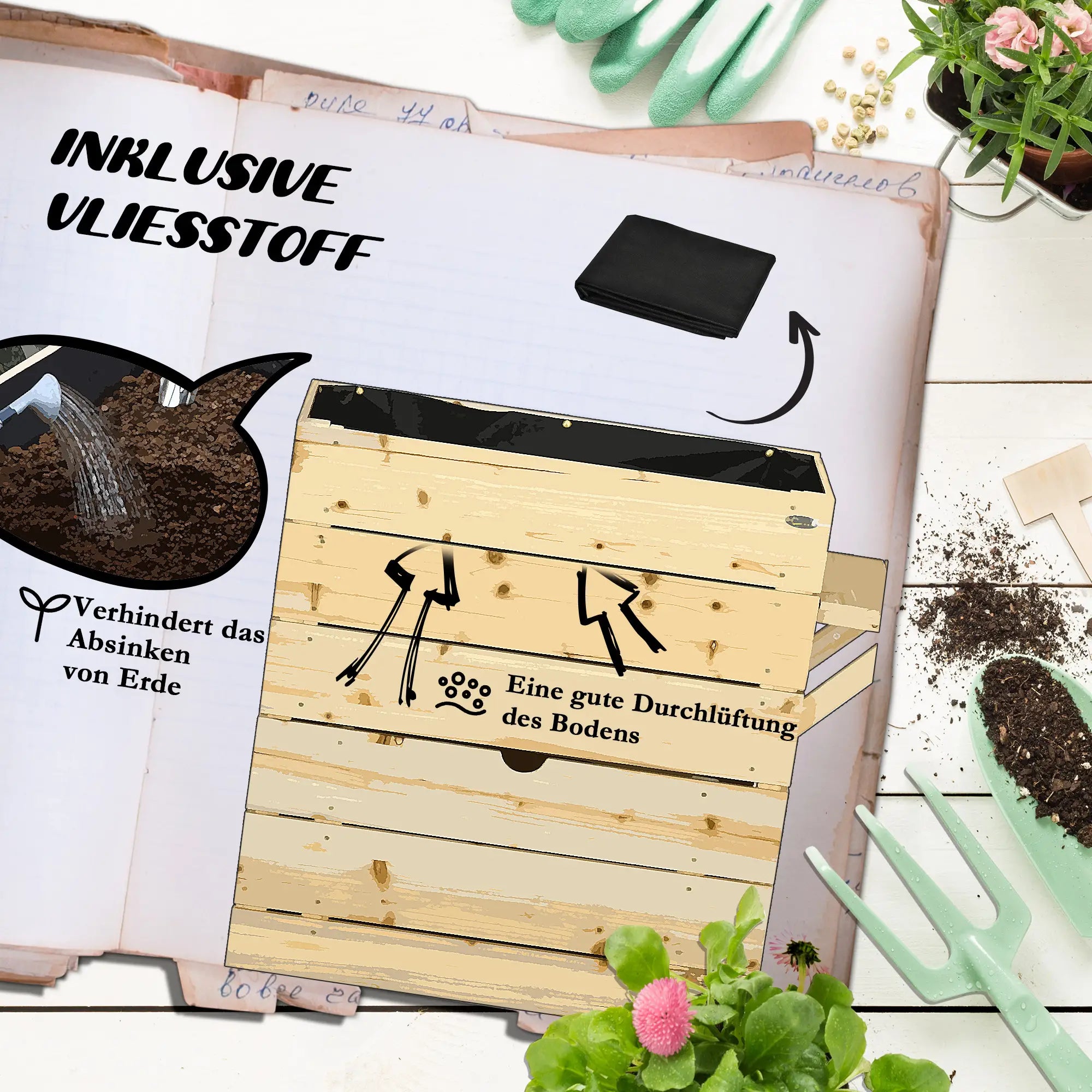 Outsunny Verhoogde plantenbak met legplank van massief hout