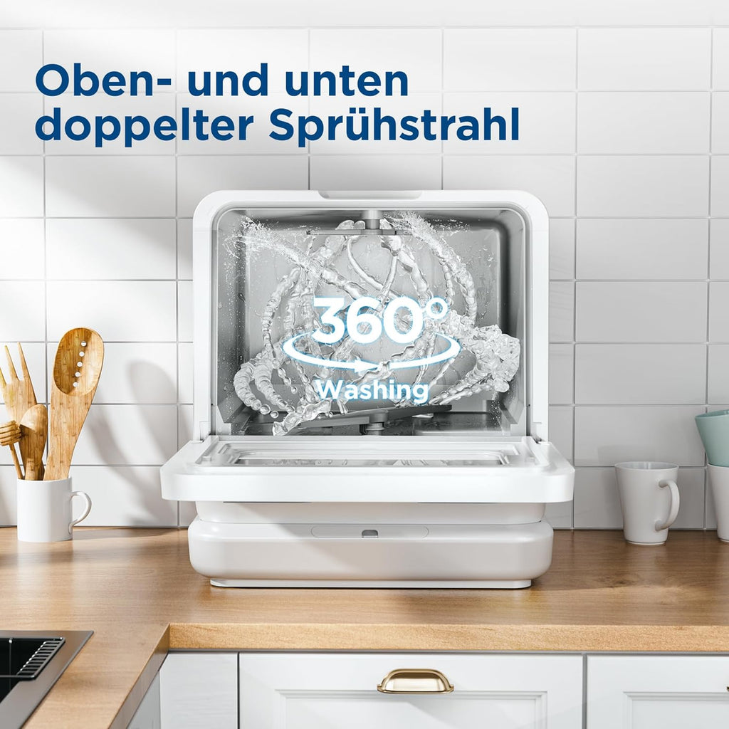 Gudsunal Tafelvaatwasser, Mini vaatwasser met 7L watertank, geen wateraansluiting, 6 programma's, 72°C hoge temperatuur hygiëne, hybride drogen & onderhoudsfunctie, kleine vaatwasser voor op de camping