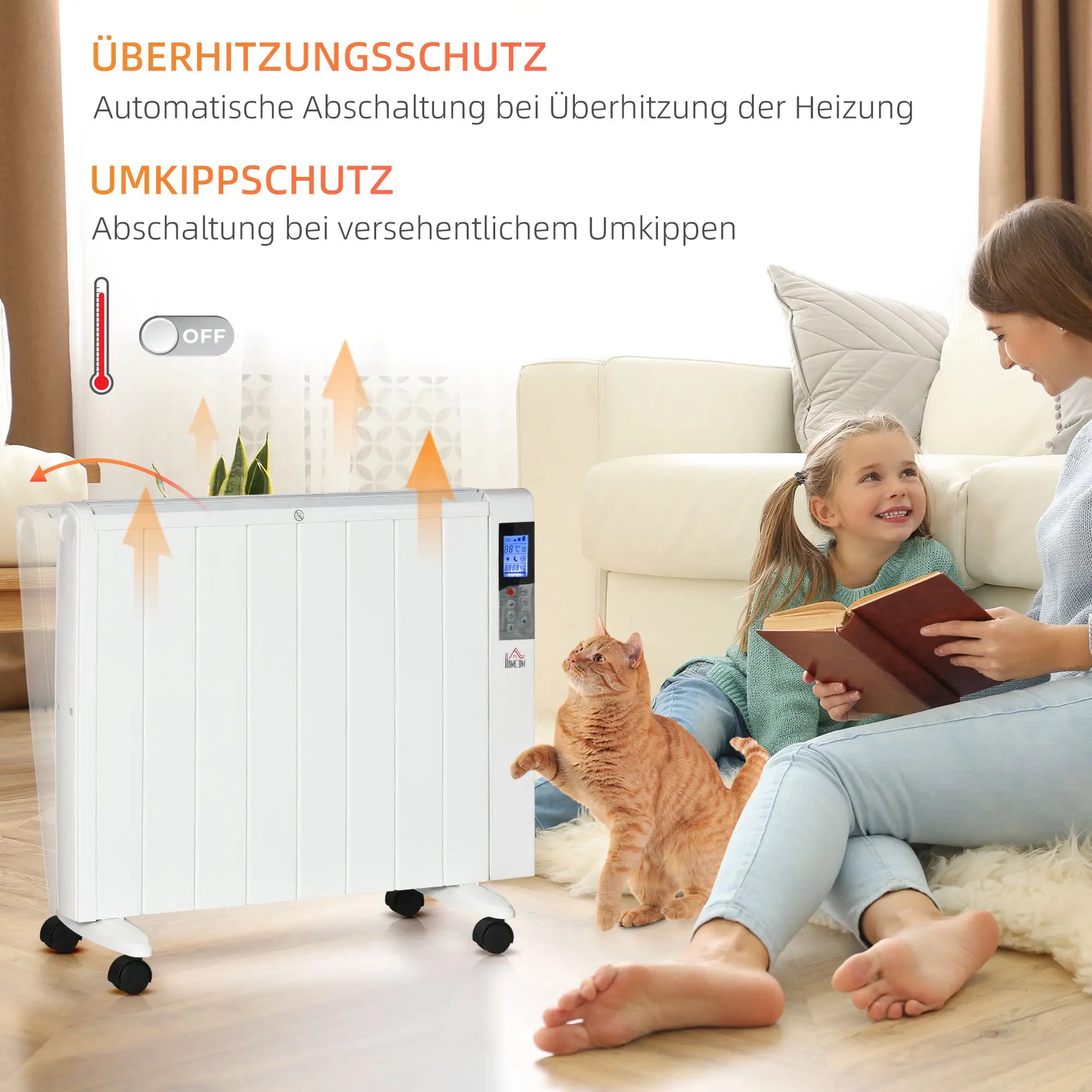 HOMCOM elektrische convector, 2 warmtestanden, afstandsbediening, wit