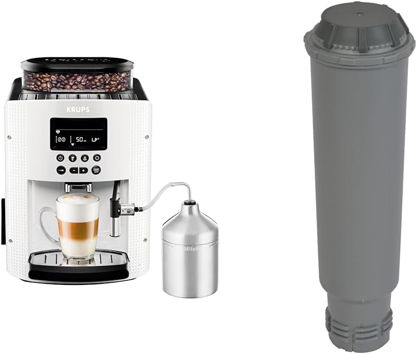 Krups Essential volautomatische espressomachine met melkslang, 2-kopsfunctie, LCD-display, eenvoudige reiniging, koffiezetapparaat, TÜV-keurmerk, zwart, EA816031