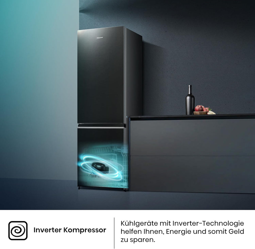Hisense RB327N4AD2 koel-vriescombinatie/ NoFrostPlus/ Multiflow 360°/ HolidayMode/ FreshZone/ 182,4 cm/ koelgedeelte 171 l/ vriesgedeelte 85 l/ 41 dB/ 287 kWh/ jaar/ roestvrijstalen look