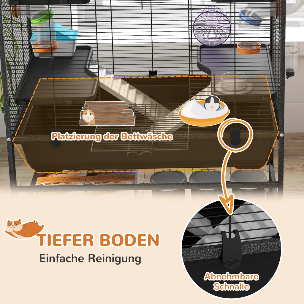 PawHut Hamsterkooi Knaagdierkooi met Buizen Loopwiel Wieltjes Opbergplank