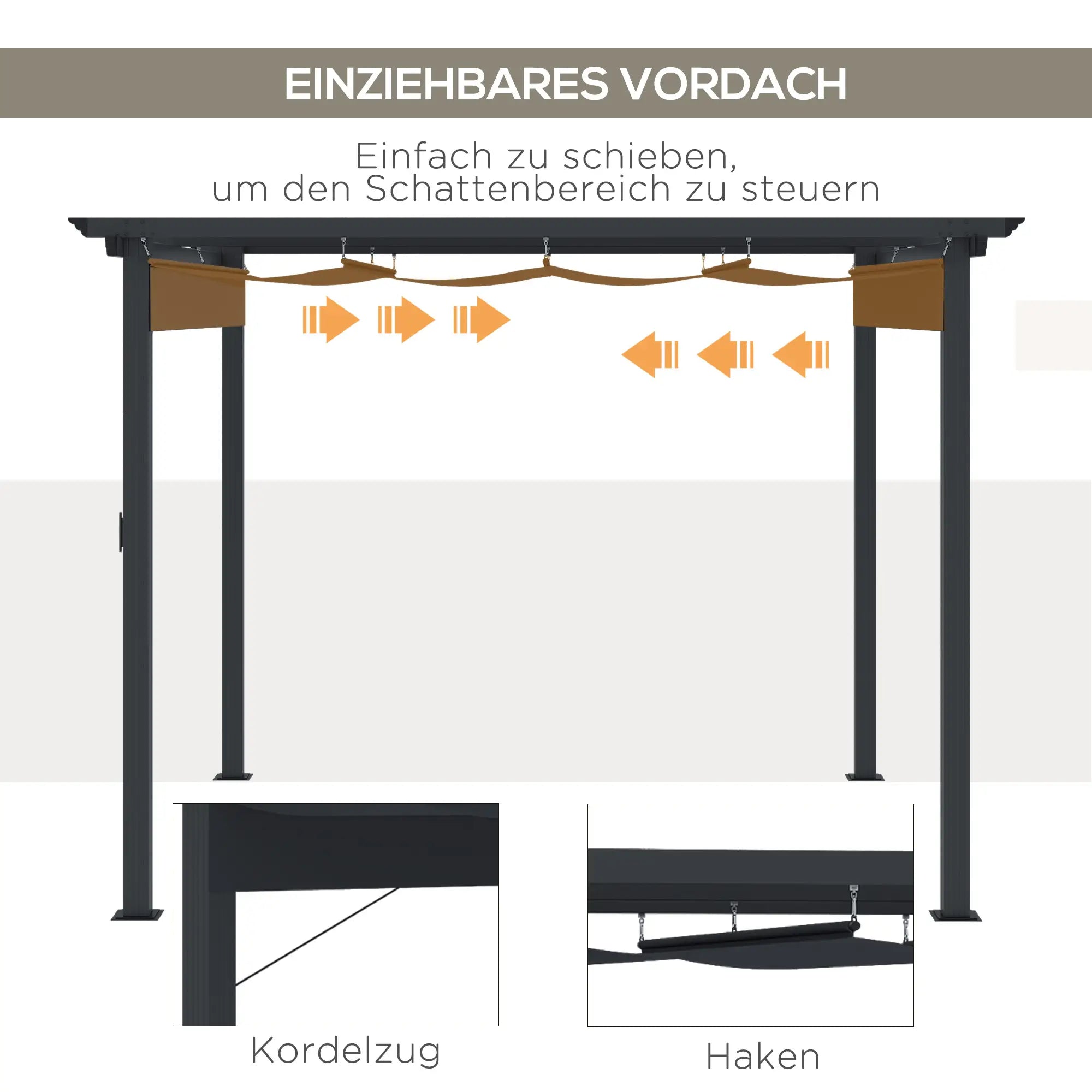 Outsunny Pergola 2,95x2,95 m met schuifdak grijs