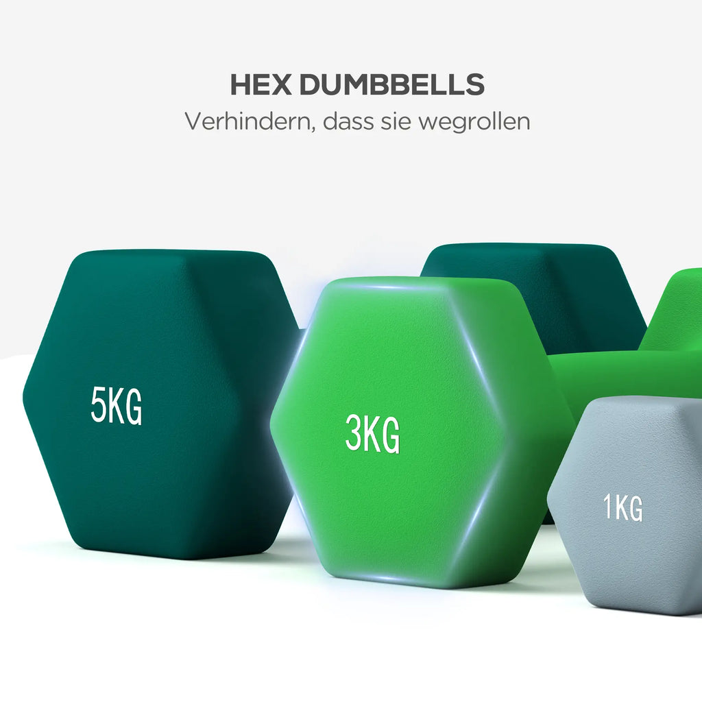 SPORTNOW Halterset 6-delig met halterrek – 1 kg tot 5 kg