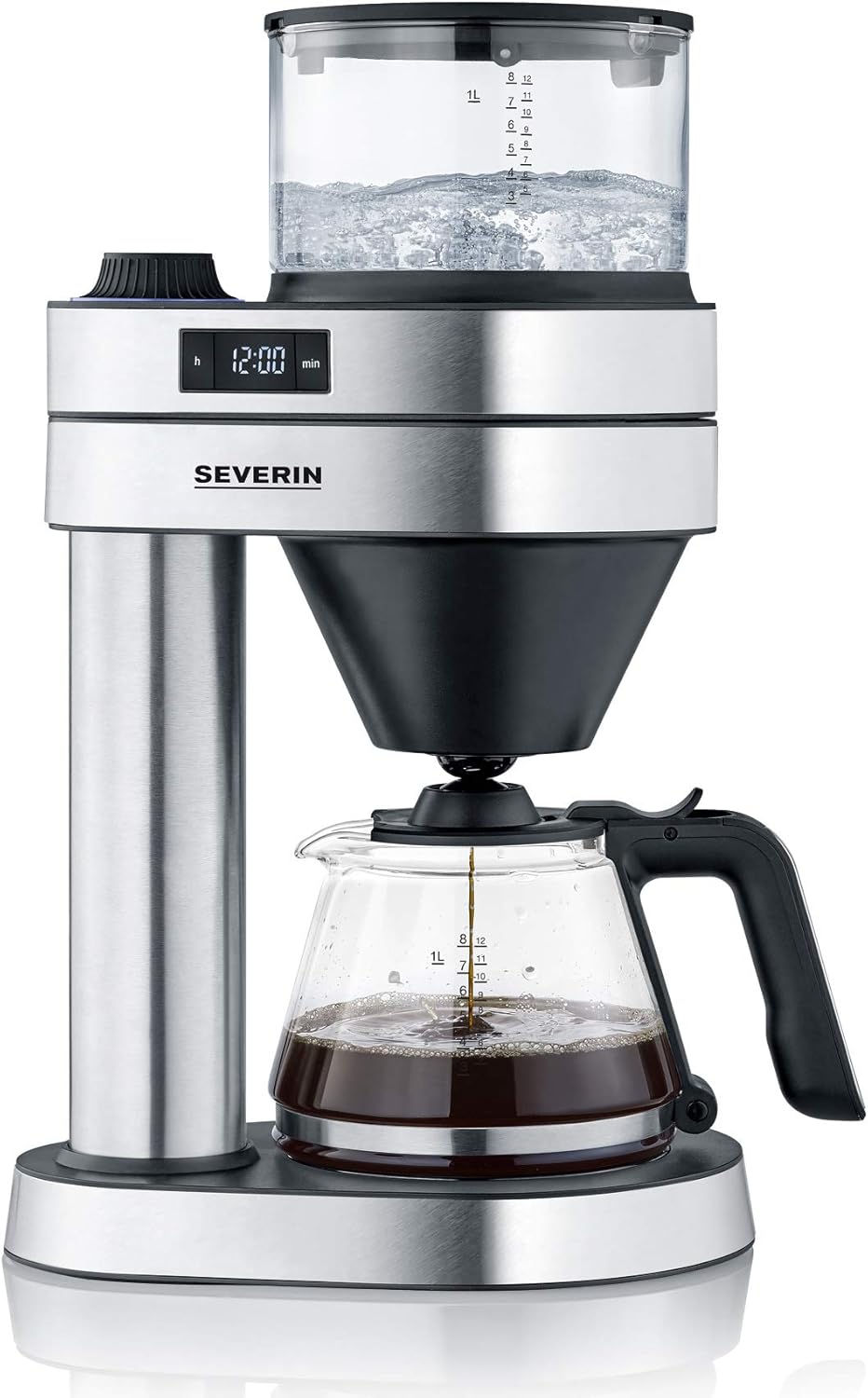 SEVERIN Filterkoffiezetapparaat Caprice, handopgegoten zoals met de cafetière voor maximaal 8 kopjes, koffiezetapparaat met timer, geborsteld roestvrij staal/matzwart, KA 5760