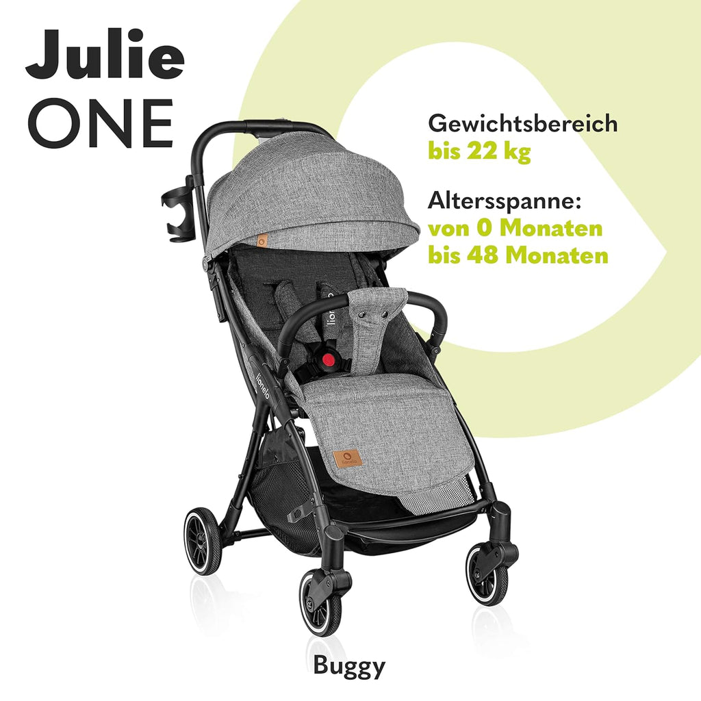 LIONELO Julie One Buggy kinderwagen tot 22 kg, verstelbare rugleuning en voetsteun, muskietennet, beenwarmers, bekerhouder en draagtas, inklapbaar