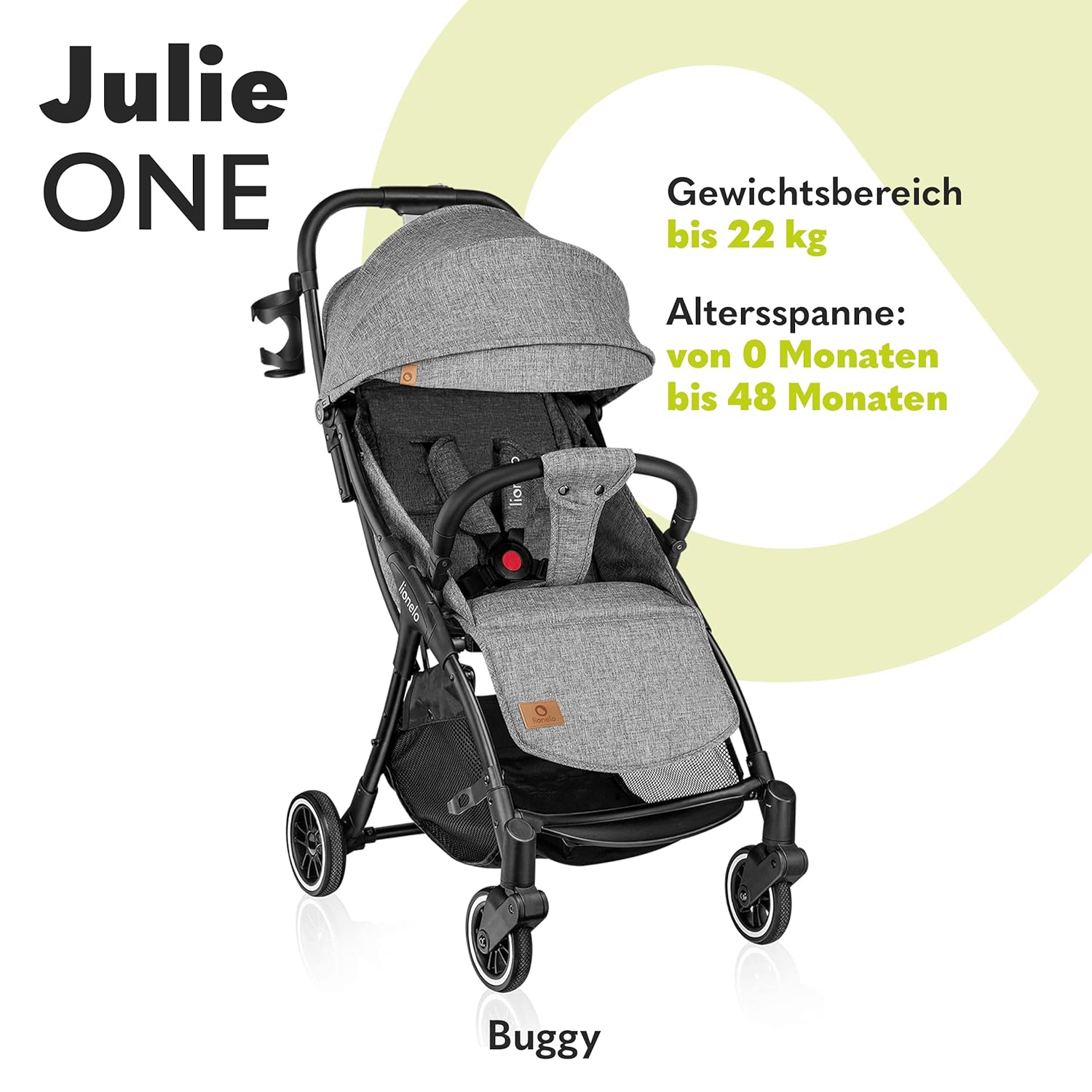 LIONELO Julie One Buggy kinderwagen tot 22 kg, verstelbare rugleuning en voetsteun, muskietennet, beenwarmers, bekerhouder en draagtas, inklapbaar
