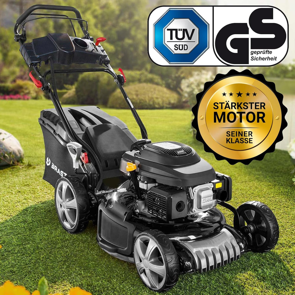 BRAST Benzin grasmaaier met aandrijving | 5,2kW(7PK) | elektrische start | 48cm snijbreedte | vele modellen | TÜV | 4-takt OHV motor | 30-80mm maaihoogte | 60L opvangbak | stalen behuizing | 19224 ESTART Speed