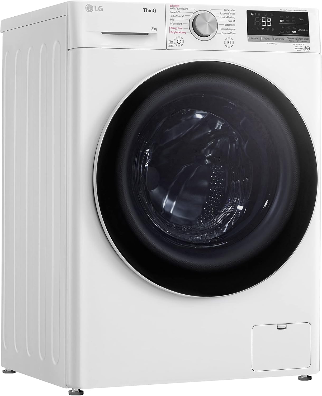 LG F4WV7080, Klasse A, Voorlader Wasmachine 8 kg, 1400 tpm, AI Direct Drive, Wi-Fi, Dieptereiniging met Stoom, Grote Capaciteit, TRIPLE A, Veiligheidsglas Buitendeur, 62 x 60 x 85 cm ꟷ Wit