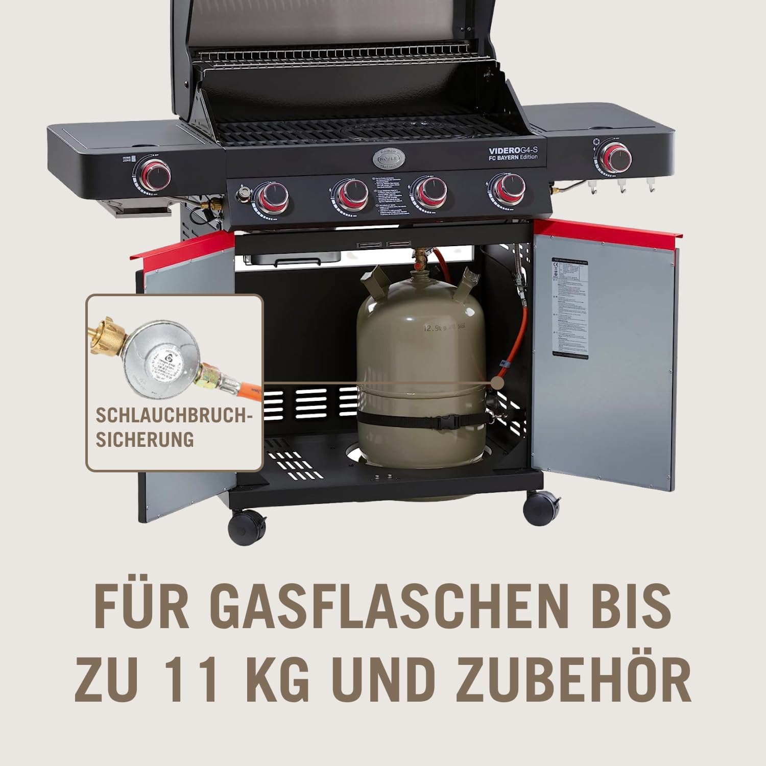 RÖSLE Elektrische BBQ-grill Portable Videro E2-P, draagbare tafelgrill met 2 branders, warmhoudrooster en deksel met glasplaat, gepoedercoat staal, zwart/zilver