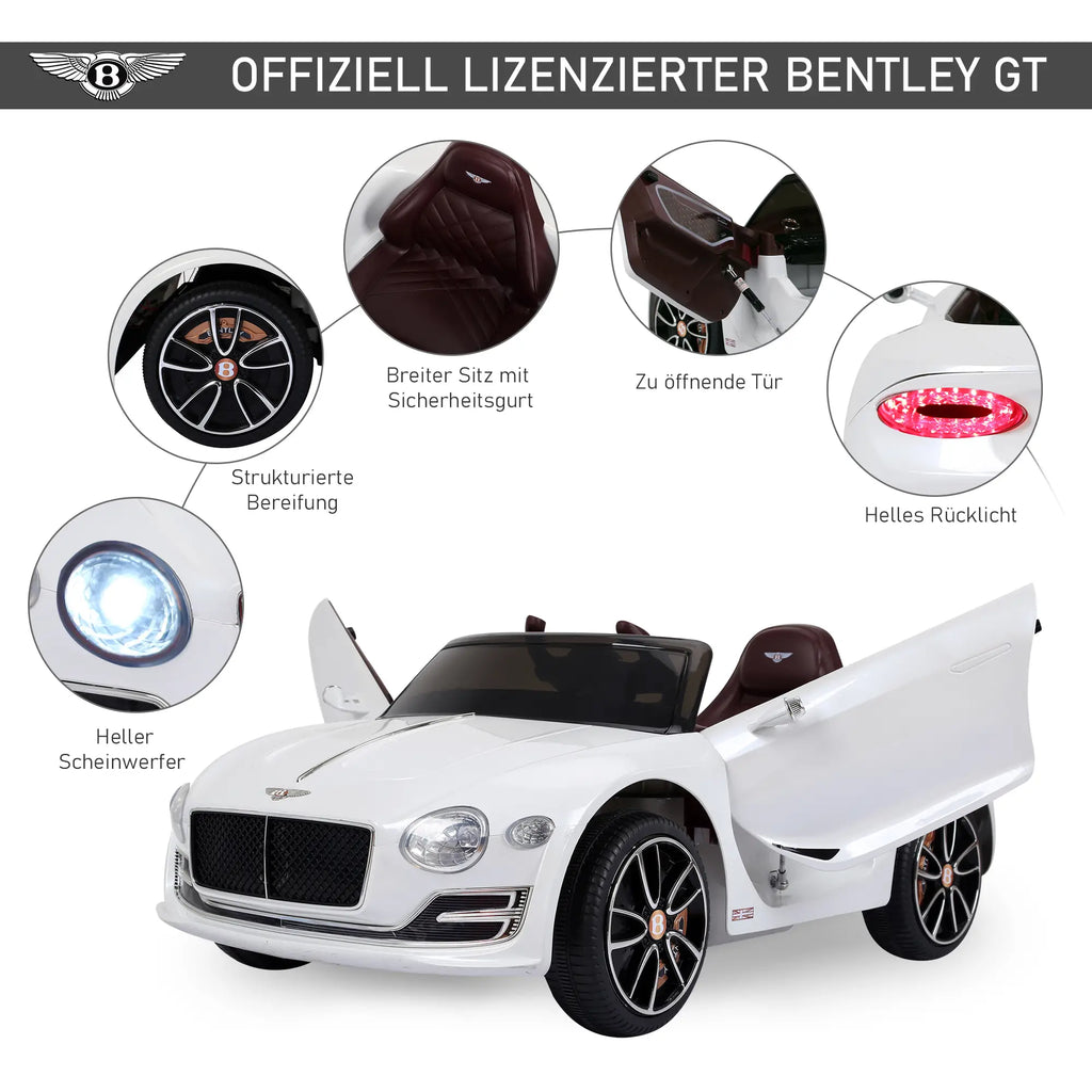 HOMCOM Kinder elektrische auto Bentley GT gelicentieerd met afstandsbediening Wit