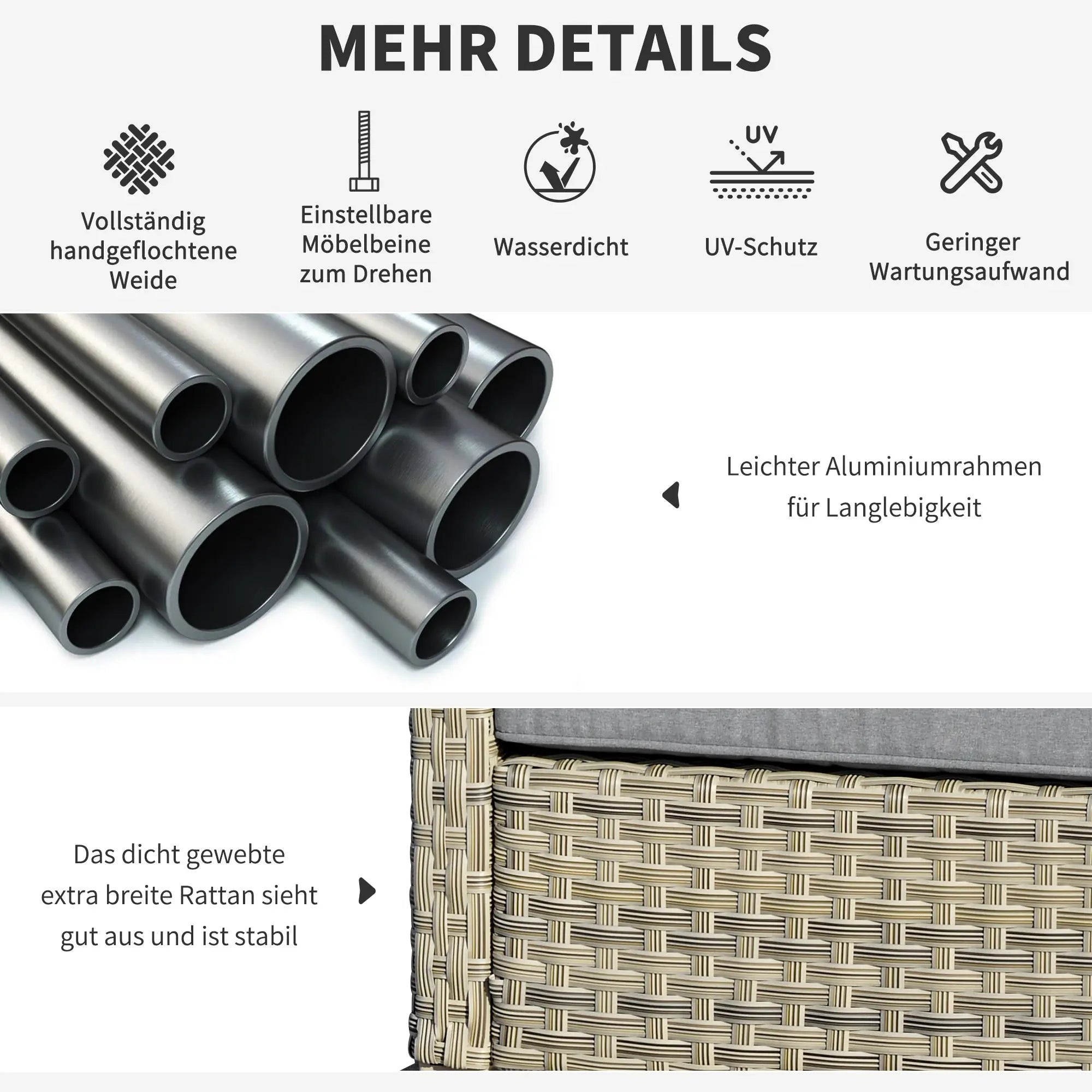 Outsunny Tuingarnituur Rotan 5-delig Buitenbank Bijzettafel Aluminium