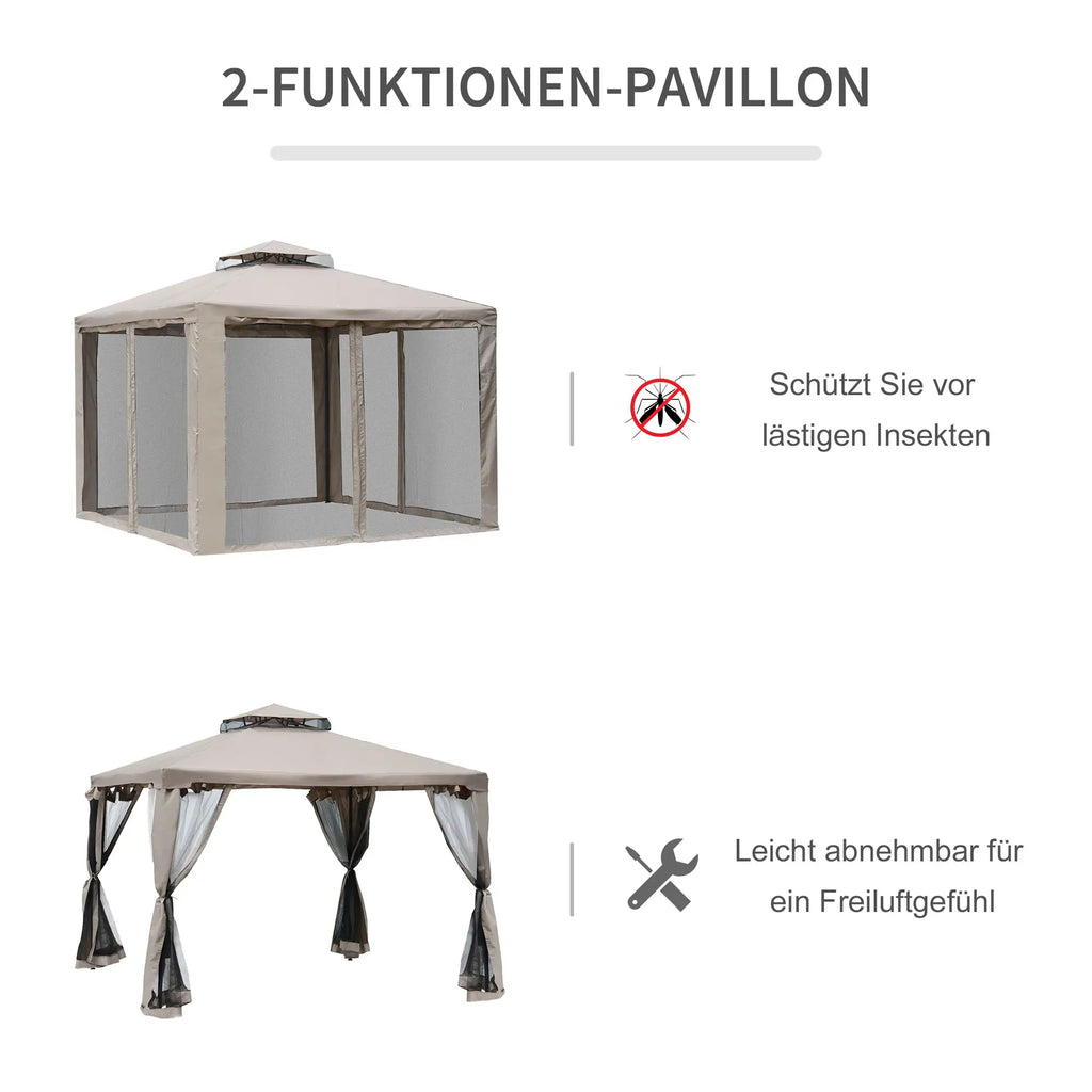 Outsunny Tuinpaviljoen met Muskietennet Dubbeldak UV-Bescherming