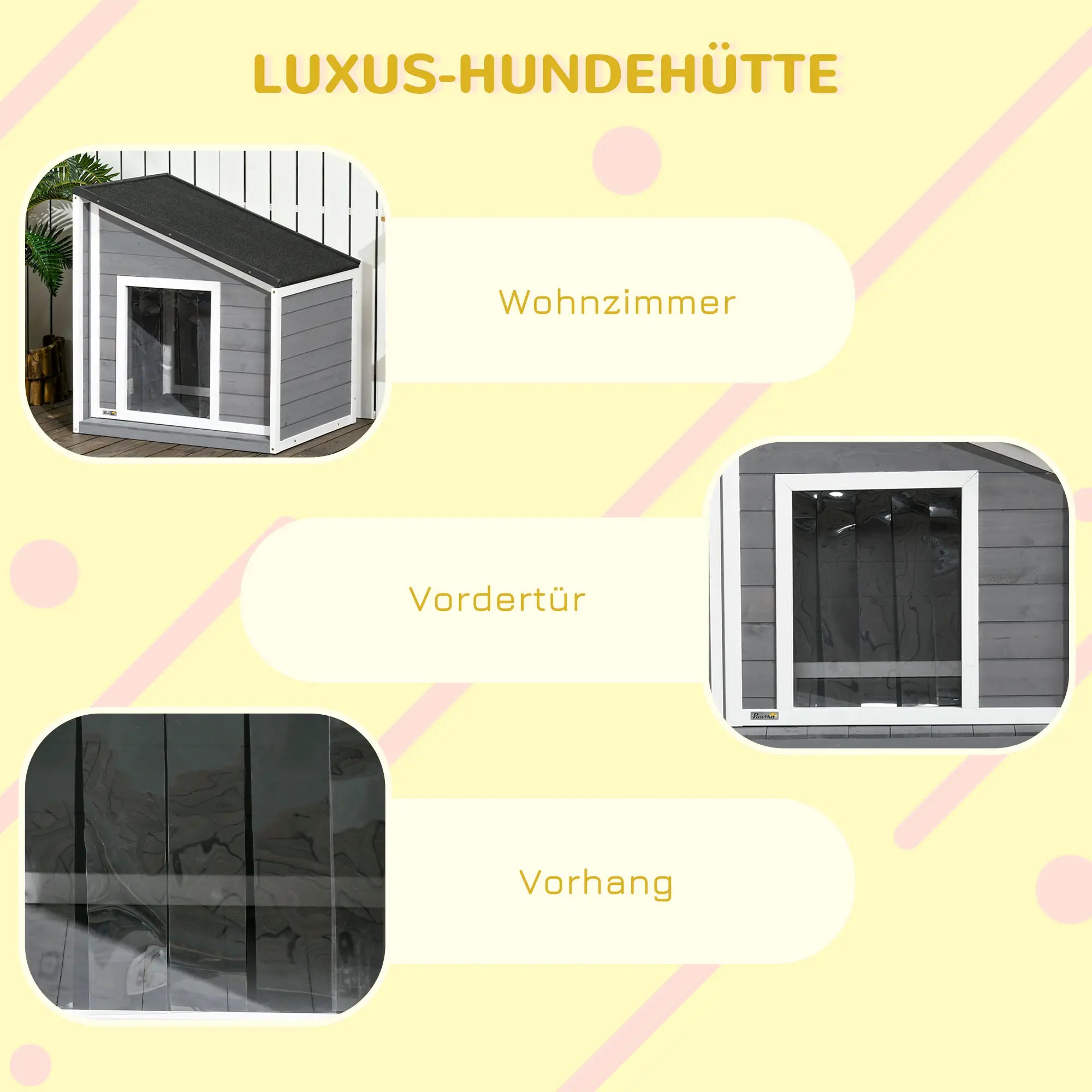 PawHut Hondenhok voor buiten, opklapbaar dak, weerbestendig vurenhout
