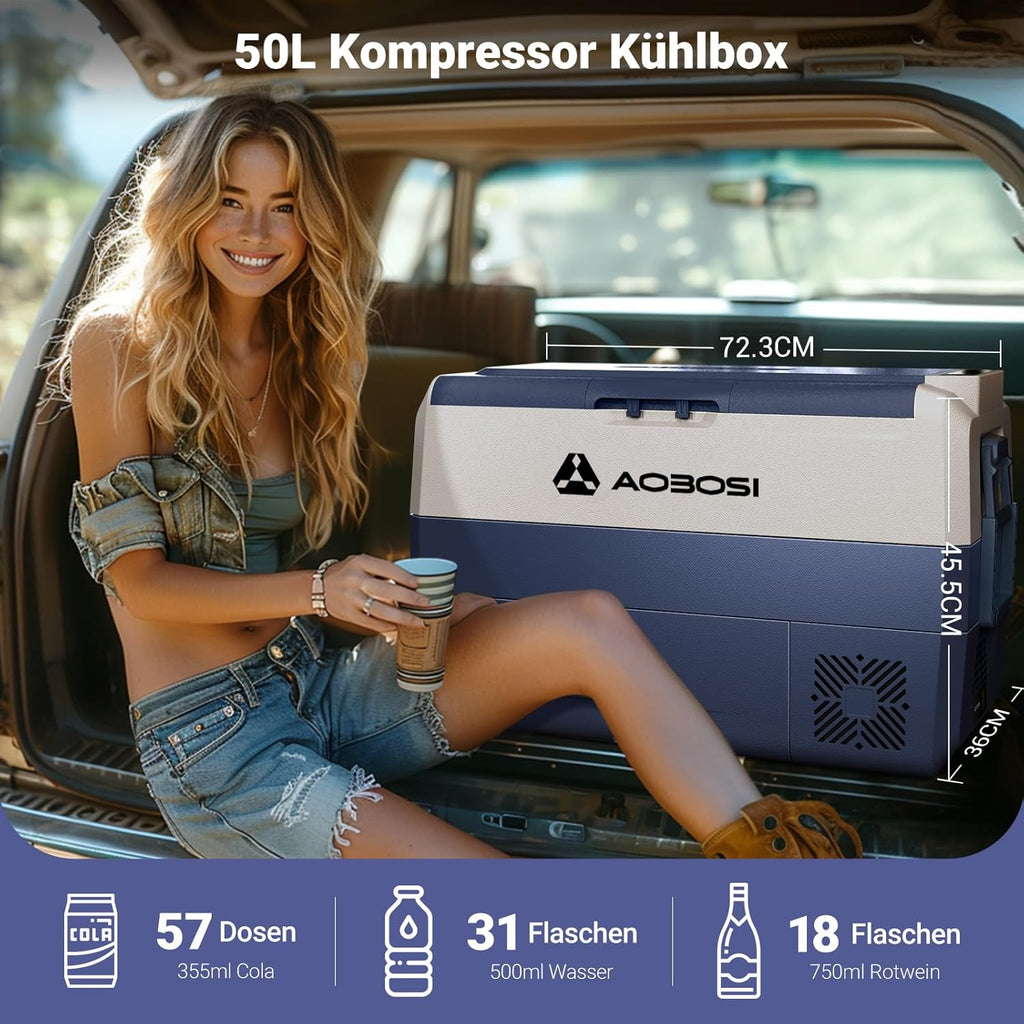 AAOBOSI Compressor Koelbox 36 L, Koelbox Auto met Wifi App Besturing, 12/24 V en 100-240 V Elektrische Koelbox, tot -20 °C voor Auto, Vrachtwagen, Boot, Camper, Camping, Dubbele Zone