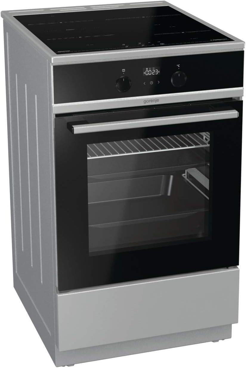 Gorenje GEIT5C61SPG vrijstaand fornuis met inductiekookplaat, 50 cm, 70 liter, zilver, PerfectGrill, AirFry, FrozenBake, Pizza Mode 300°C, AquaClean, Made in Europe, RVS