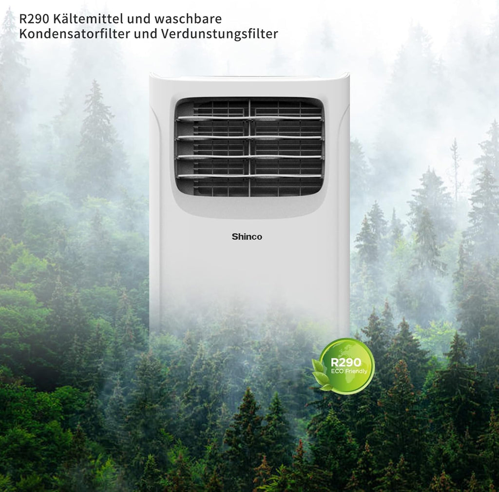 SHINCO Mobiele airconditioning met luchtafvoerslang, 9000 BTU, 2,6 kW, Koelen&Ventileren&Ontvochtigen, Mobiel airco-apparaat met slaapstand, Ruimte tot 22㎡, 24-uurs timer