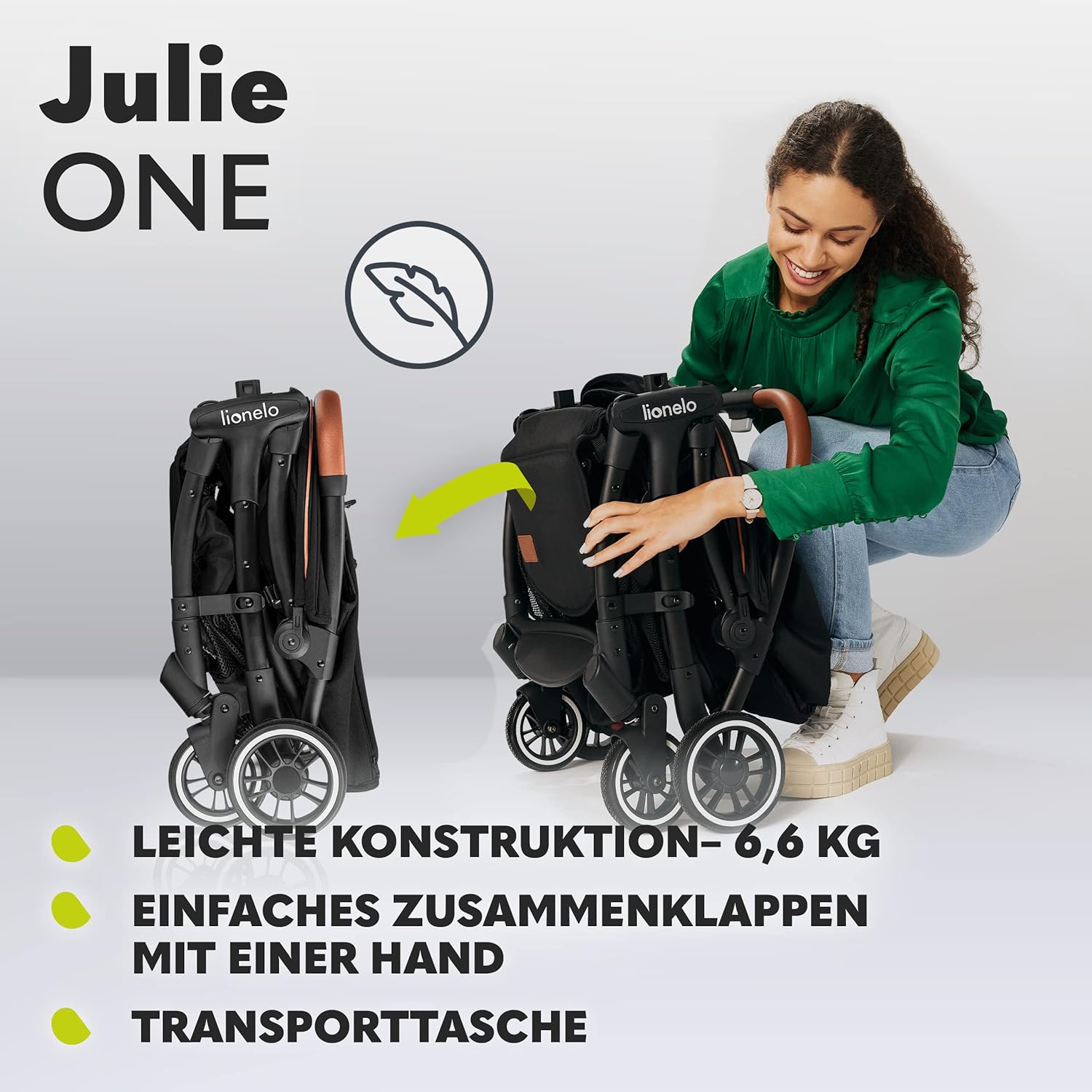 LIONELO Julie One Buggy kinderwagen tot 22 kg, verstelbare rugleuning en voetsteun, muskietennet, beenwarmers, bekerhouder en draagtas, inklapbaar