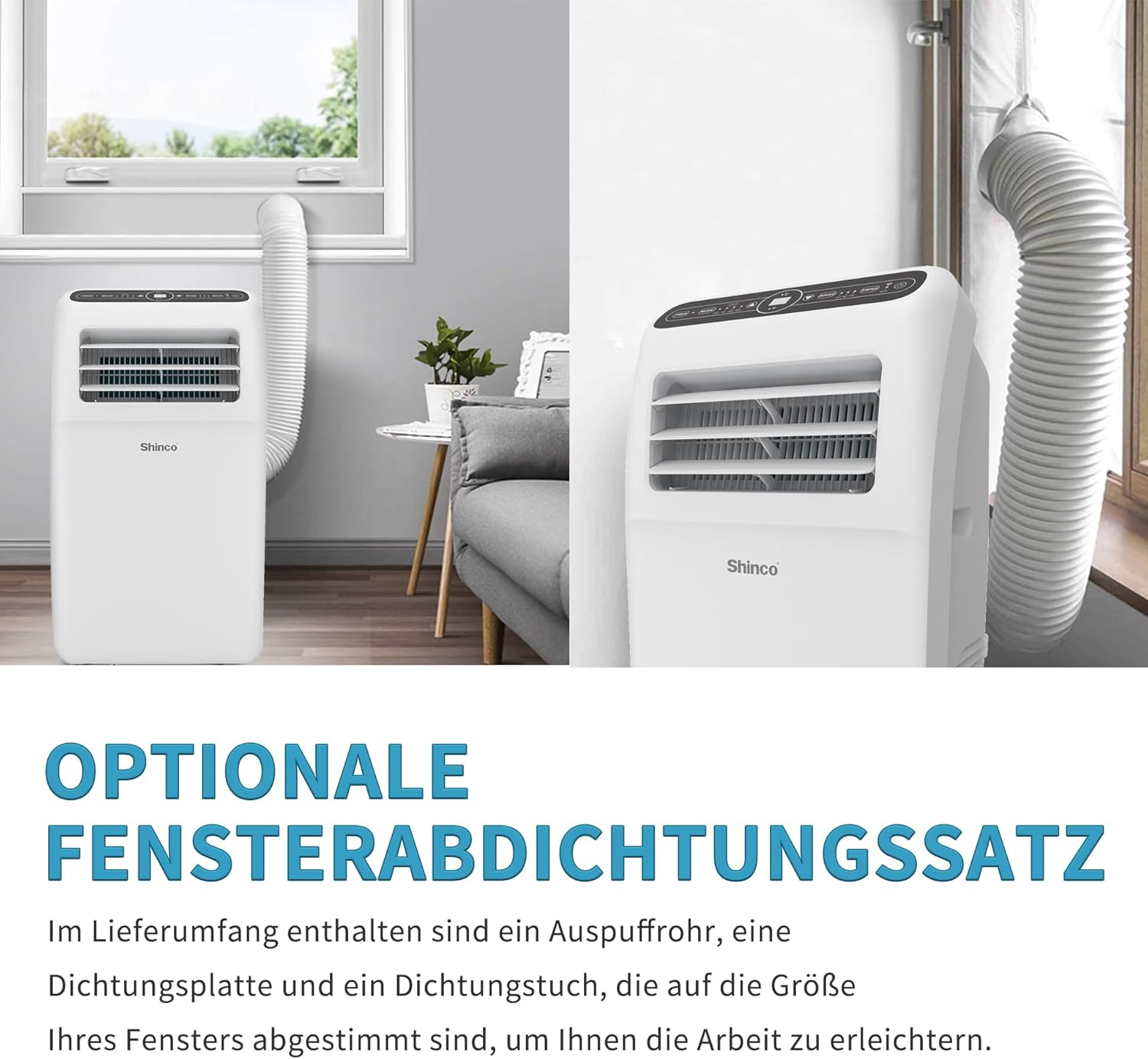 SHINCO Mobiele airconditioning met luchtafvoerslang, 9000 BTU, 2,6 kW, Koelen&Ventileren&Ontvochtigen, Mobiel airco-apparaat met slaapstand, Ruimte tot 22㎡, 24-uurs timer