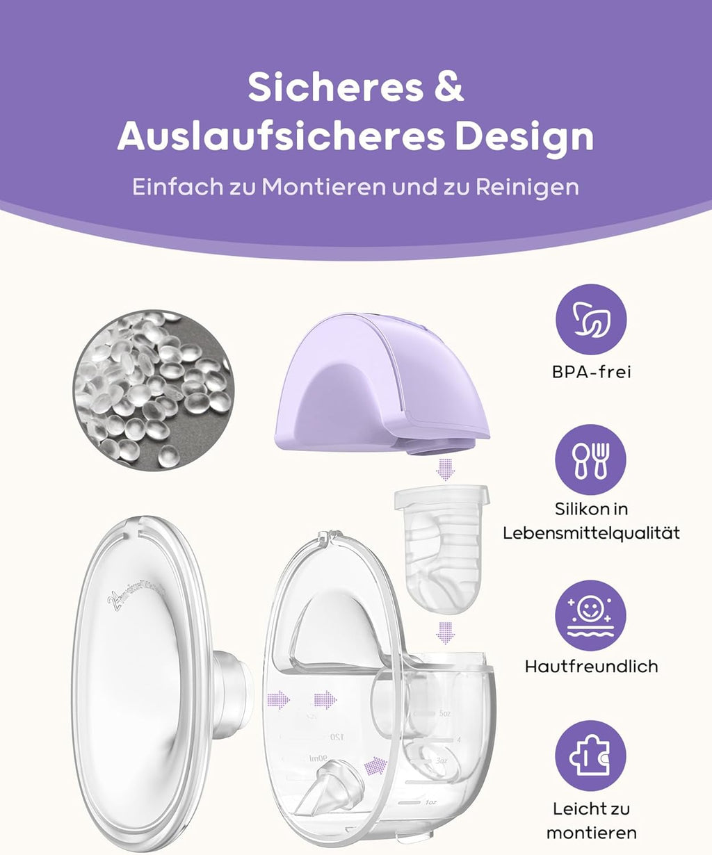 Nuliie Elektrische Borstkolf Draagbare S32, Handsfree Elektrische Borstkolf 4 Modi 9 Niveaus met 18/21/24 mm comfortabele flens, discreet, met reserveonderdelen inbegrepen (2 stuks, wit)