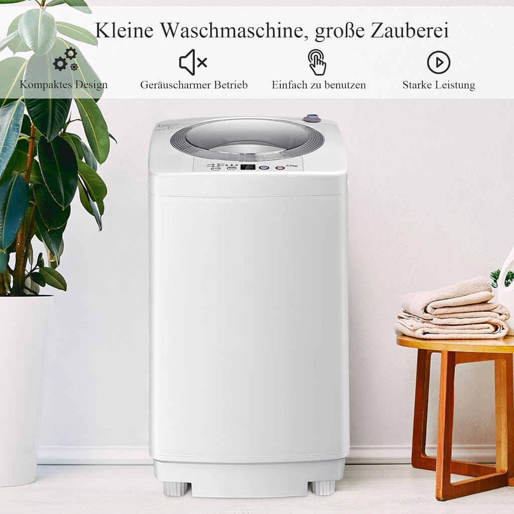 RELAX4LIFE Volautomatische Wasmachine 3,5 kg, Wasautomaat met Pomp & Display, Bovenlader Mini Wasmachine met Centrifuge & 6 Wasprogramma's, 240W, voor Camping & Camper, 43 x 43 x 75cm, Wit