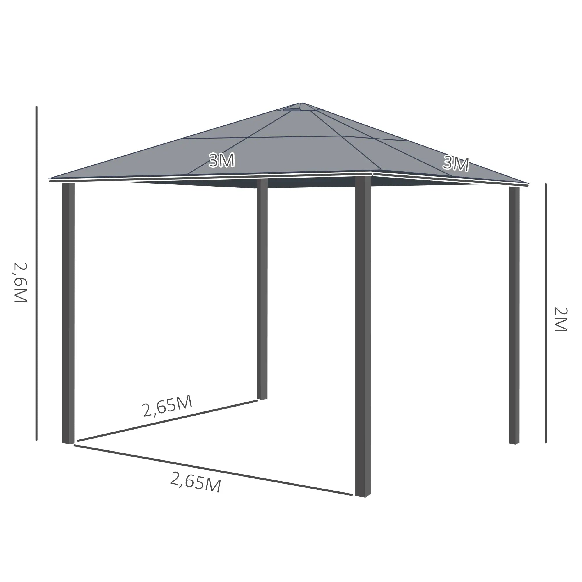Outsunny Tuinpaviljoen Hardtop met Polycarbonaat Dak Muskietennet Aluminium