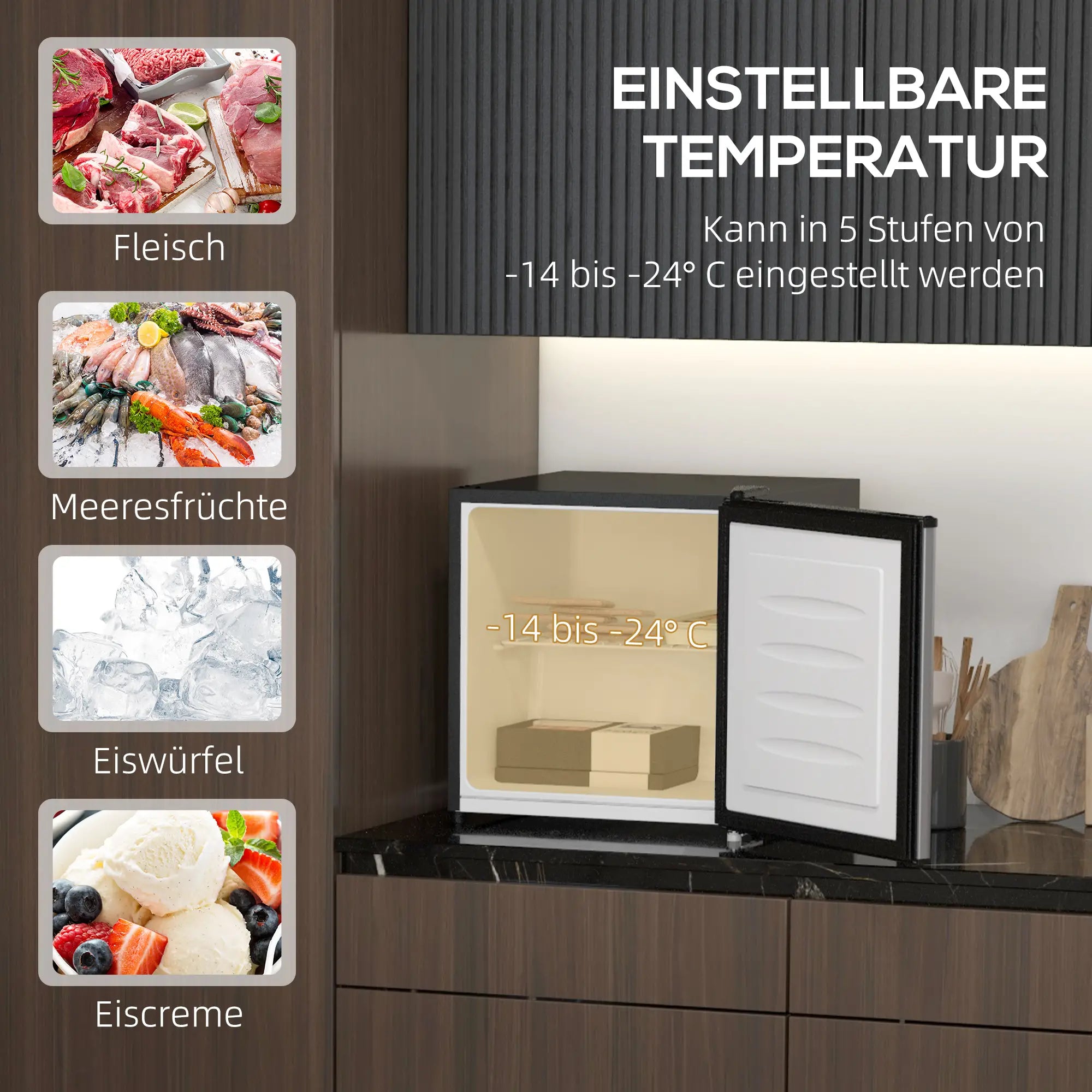 HOMCOM Mini-vriezer 35 l zilver - compact & efficiënt