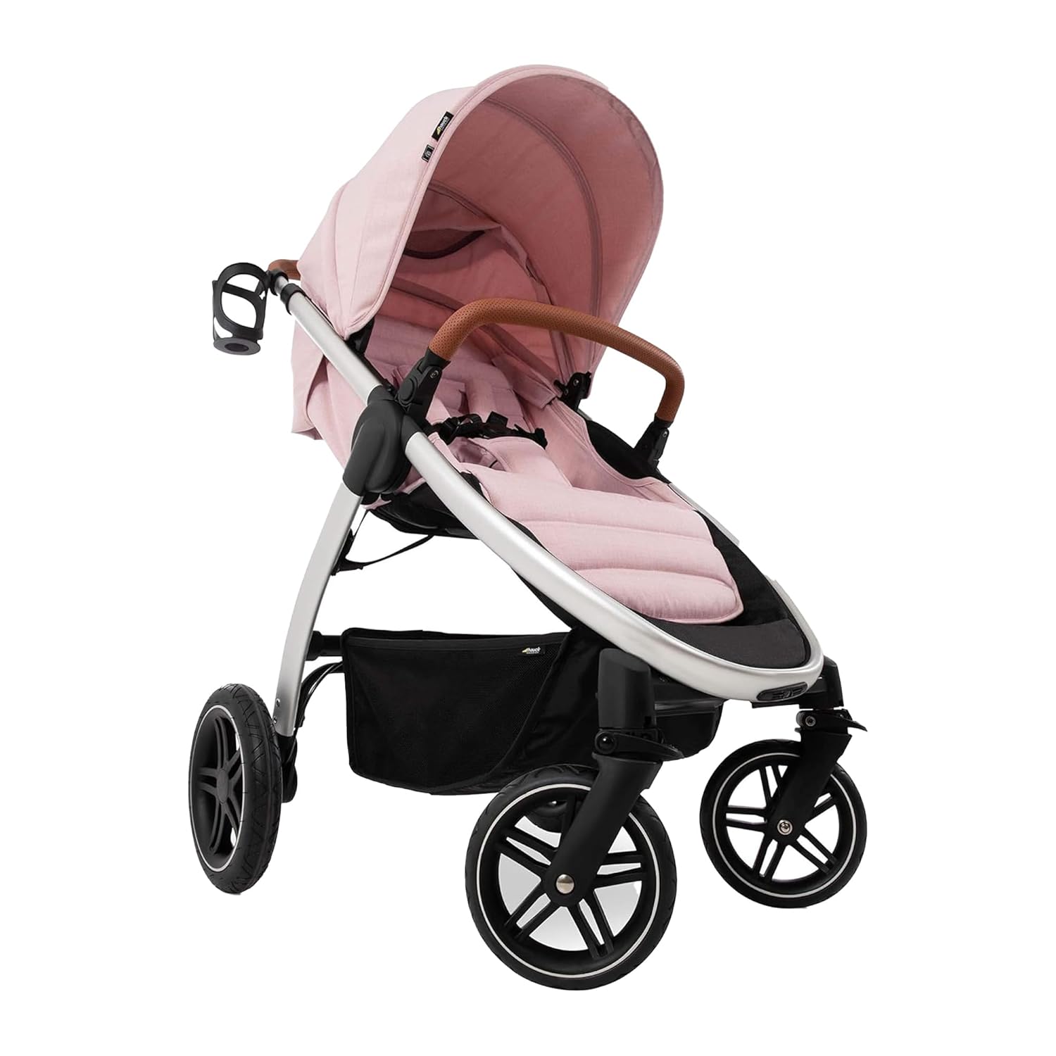 Hauck Uptown Kinderwagen Melange Rose – wandelwagen voor elk terrein, extra grote zitting, vlakke ligstand, rubberen wielen, vering, compact en eenvoudig inklapbaar, met regenhoes