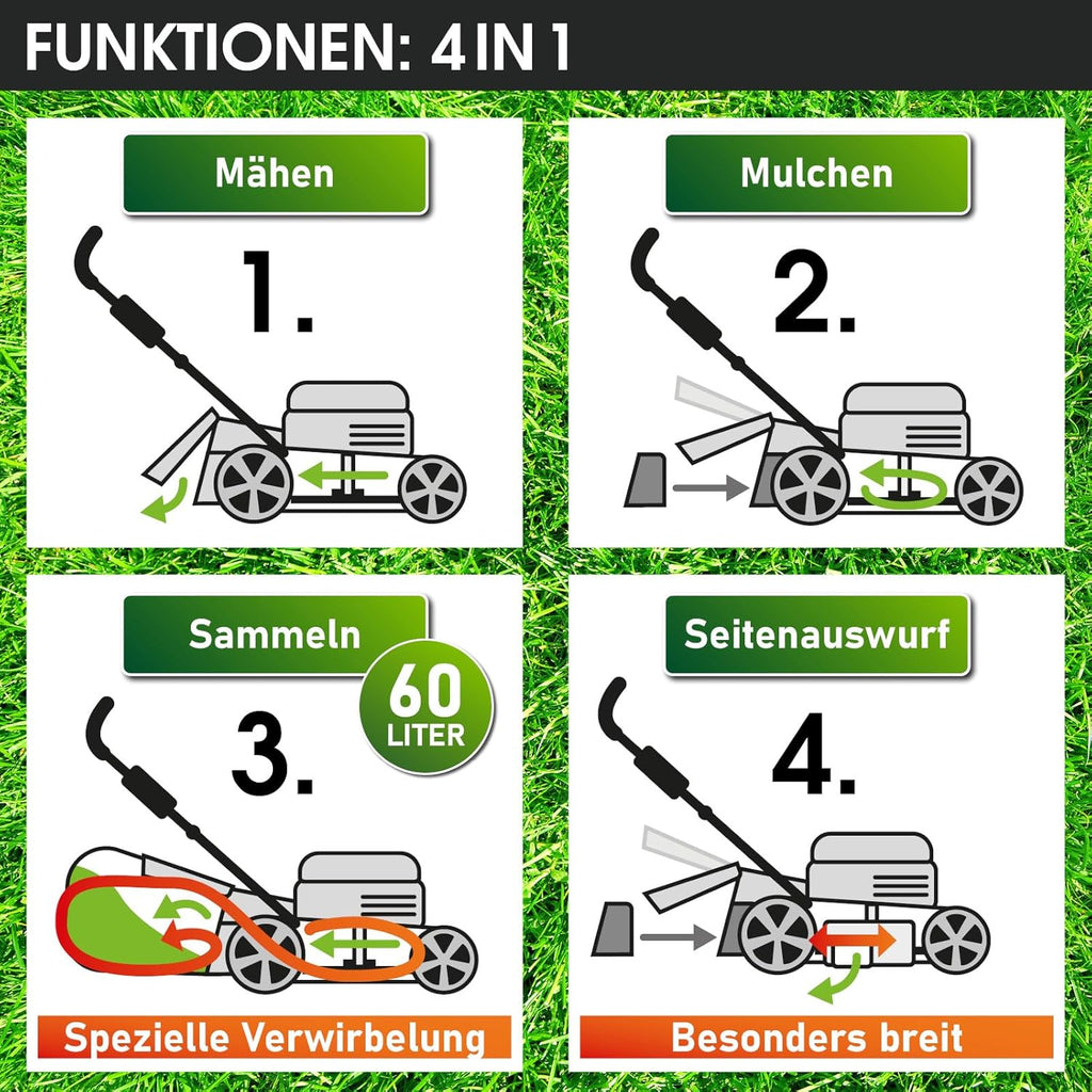 BRAST Benzin grasmaaier met aandrijving | 5,2kW(7PK) | elektrische start | 48cm snijbreedte | vele modellen | TÜV | 4-takt OHV motor | 30-80mm maaihoogte | 60L opvangbak | stalen behuizing | 19224 ESTART Speed