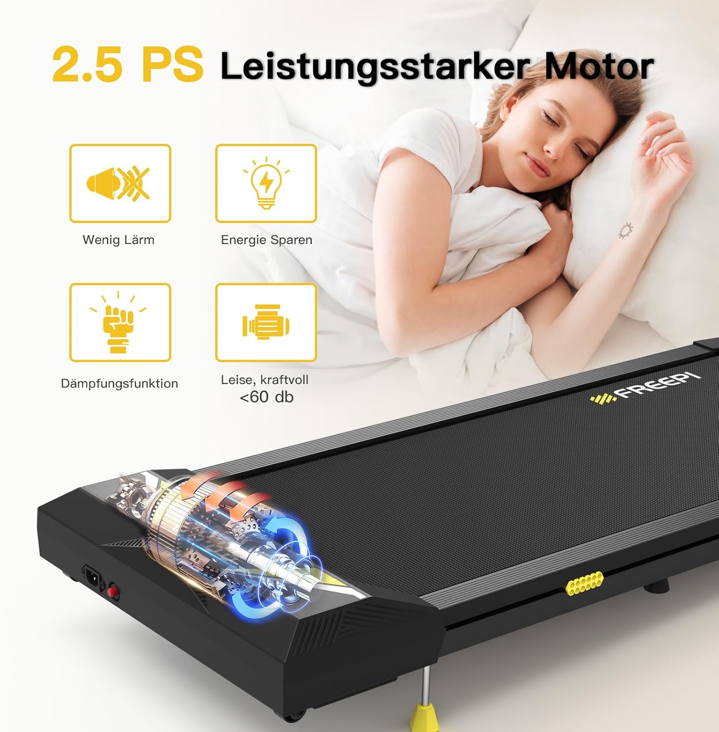 Freepi 4-in-1 Loopband voor Thuis met Helling 1-6 km/u 2.5 pk Motor met Afstandsbediening, Loopband Pad Bureaufiets Draagbaar Thuisfitnessapparaat