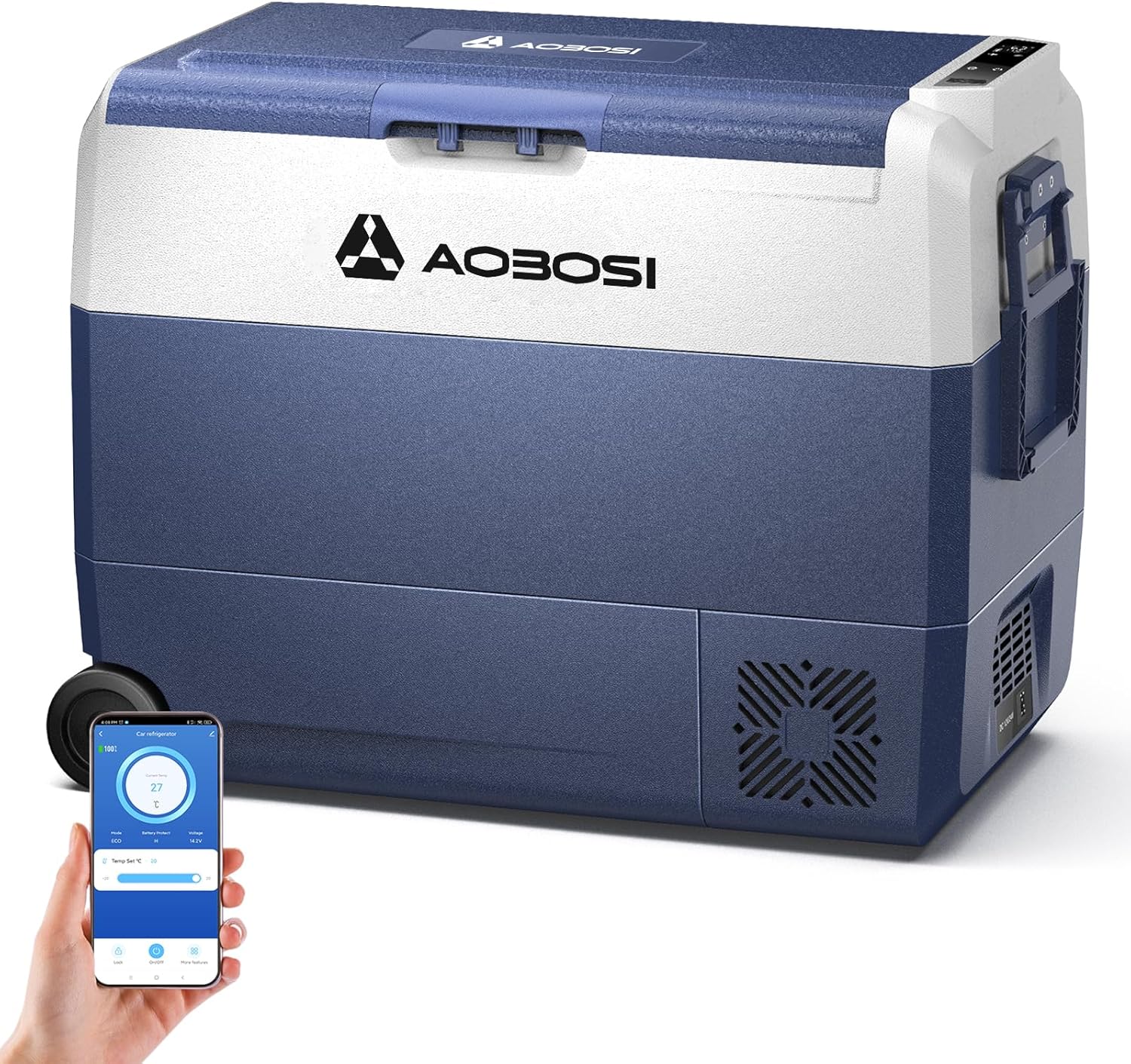 AAOBOSI Compressor Koelbox 36 L, Koelbox Auto met Wifi App Besturing, 12/24 V en 100-240 V Elektrische Koelbox, tot -20 °C voor Auto, Vrachtwagen, Boot, Camper, Camping, Dubbele Zone