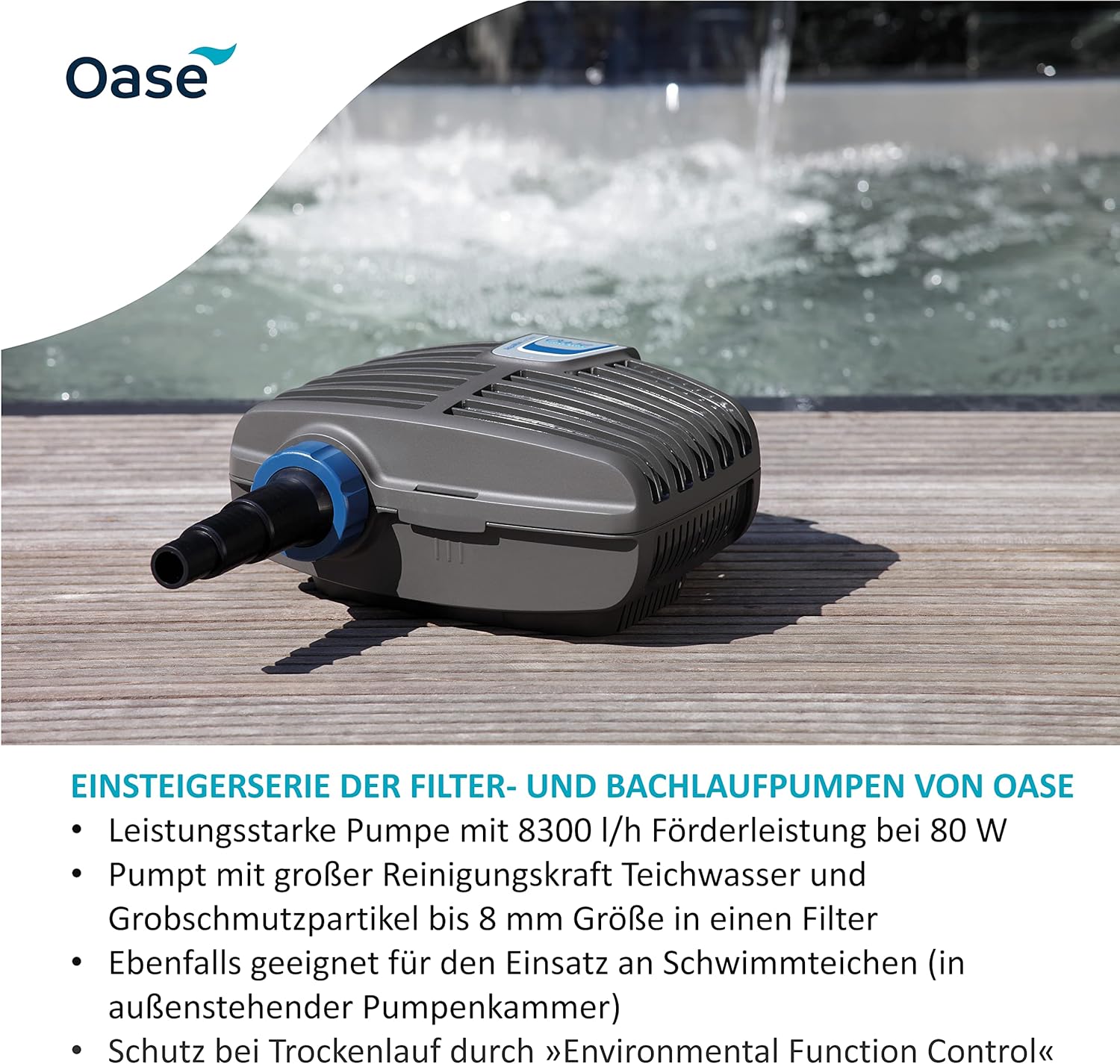 OASE 51096 Filter- en beeklooppomp AquaMax Eco Classic 5500, 5300 l/u pompcapaciteit, energiebesparende beeklooppomp, vijverpomp, filter, pomp, beekloop, donkergrijs
