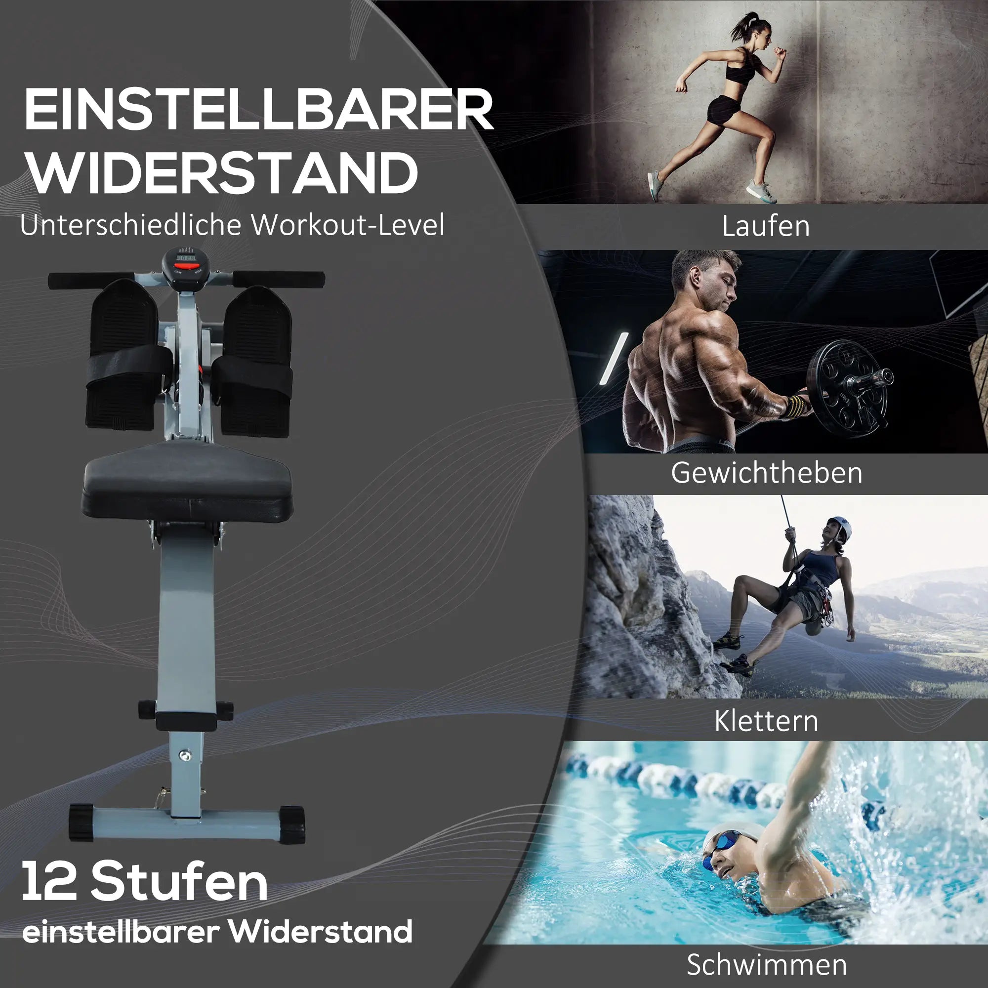 HOMCOM Roeitrainer Hometrainer met LCD-display, verstelbare weerstand