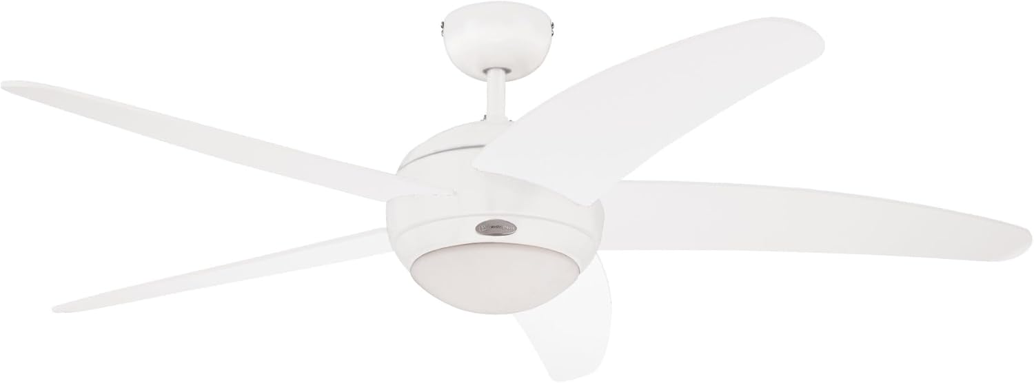 132 cm Bendan 72220 plafondventilator met enkele lamp en vijf bladen, afwerking in zijdemat chroom met opaal melkglas