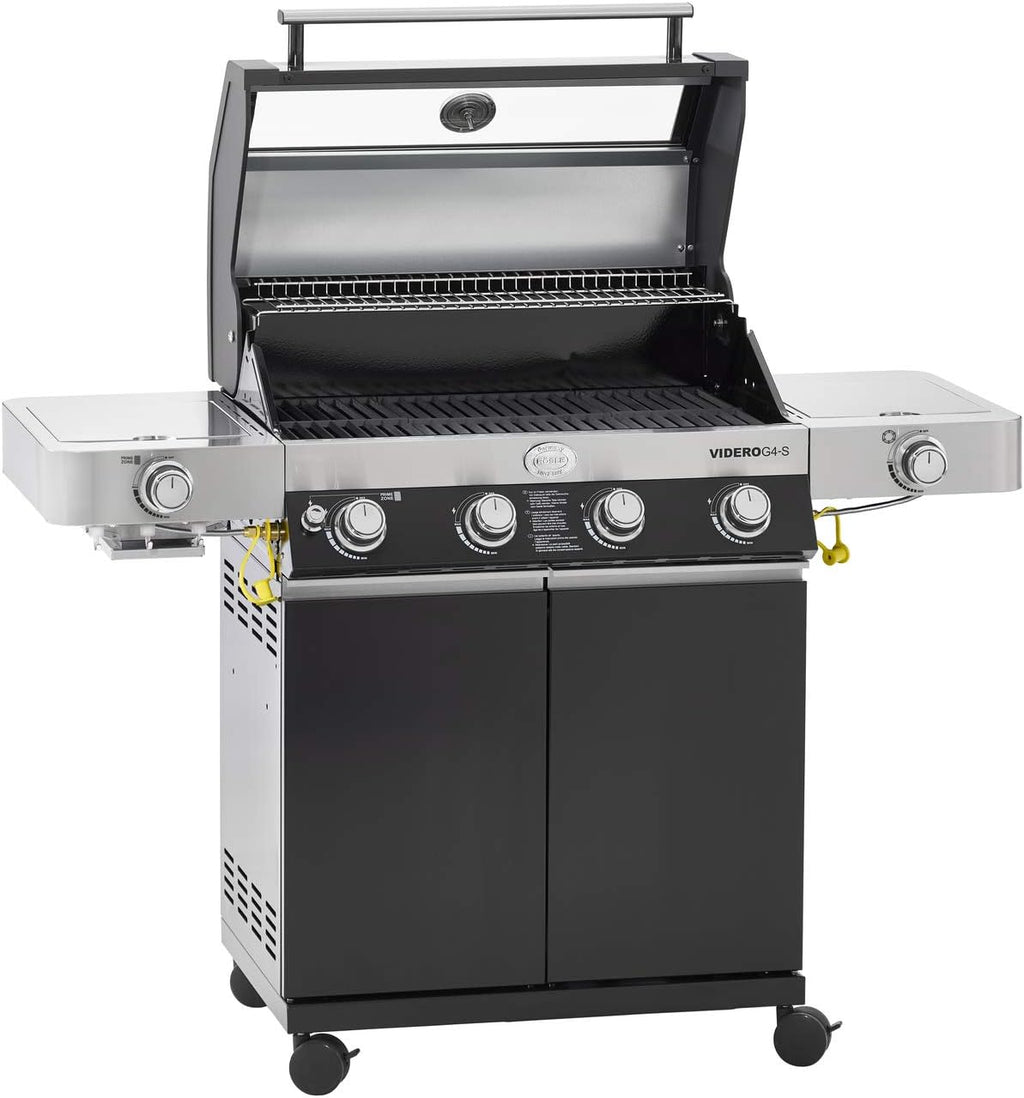 RÖSLE Elektrische BBQ-grill Portable Videro E2-P, draagbare tafelgrill met 2 branders, warmhoudrooster en deksel met glasplaat, gepoedercoat staal, zwart/zilver