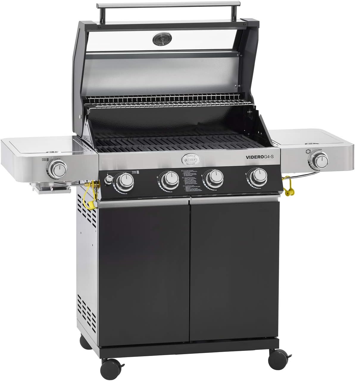 RÖSLE Elektrische BBQ-grill Portable Videro E2-P, draagbare tafelgrill met 2 branders, warmhoudrooster en deksel met glasplaat, gepoedercoat staal, zwart/zilver