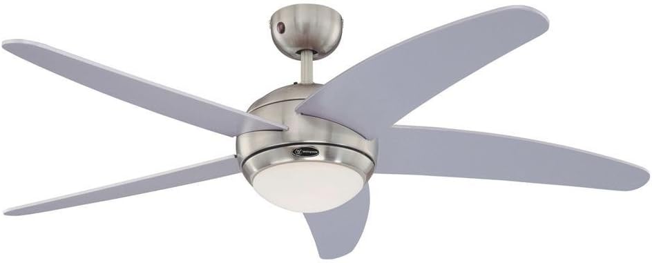 132 cm Bendan 72220 plafondventilator met enkele lamp en vijf bladen, afwerking in zijdemat chroom met opaal melkglas