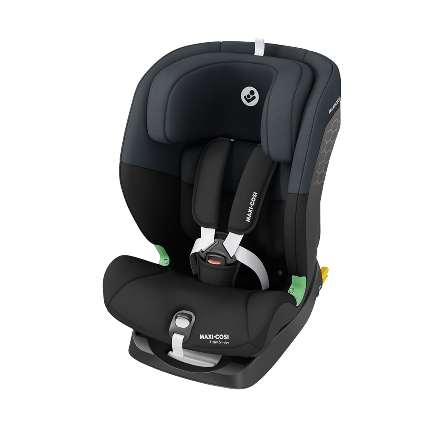 Maxi-Cosi Titan S i-Size, meegroeiend kinderzitje, 15 maanden–12 jaar (76–150 cm), ISOFIX autostoeltje, 5 zitposities, 13 hoofdsteunstanden, G-CELL-bescherming, 5-punts veiligheidsgordel, Tonal Black